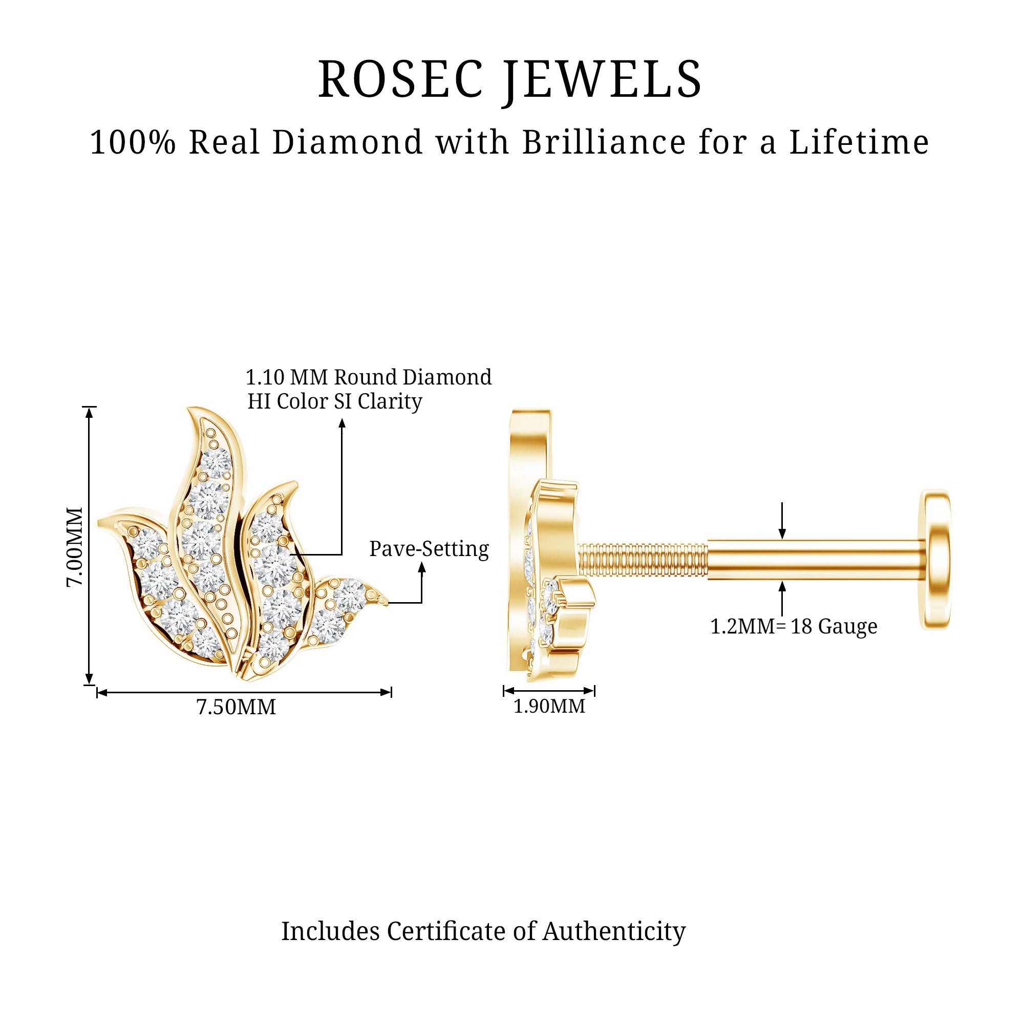 Diamond Leaf Helix Earring for Women Natural - ( HI-SI ) - Rosec Jewels