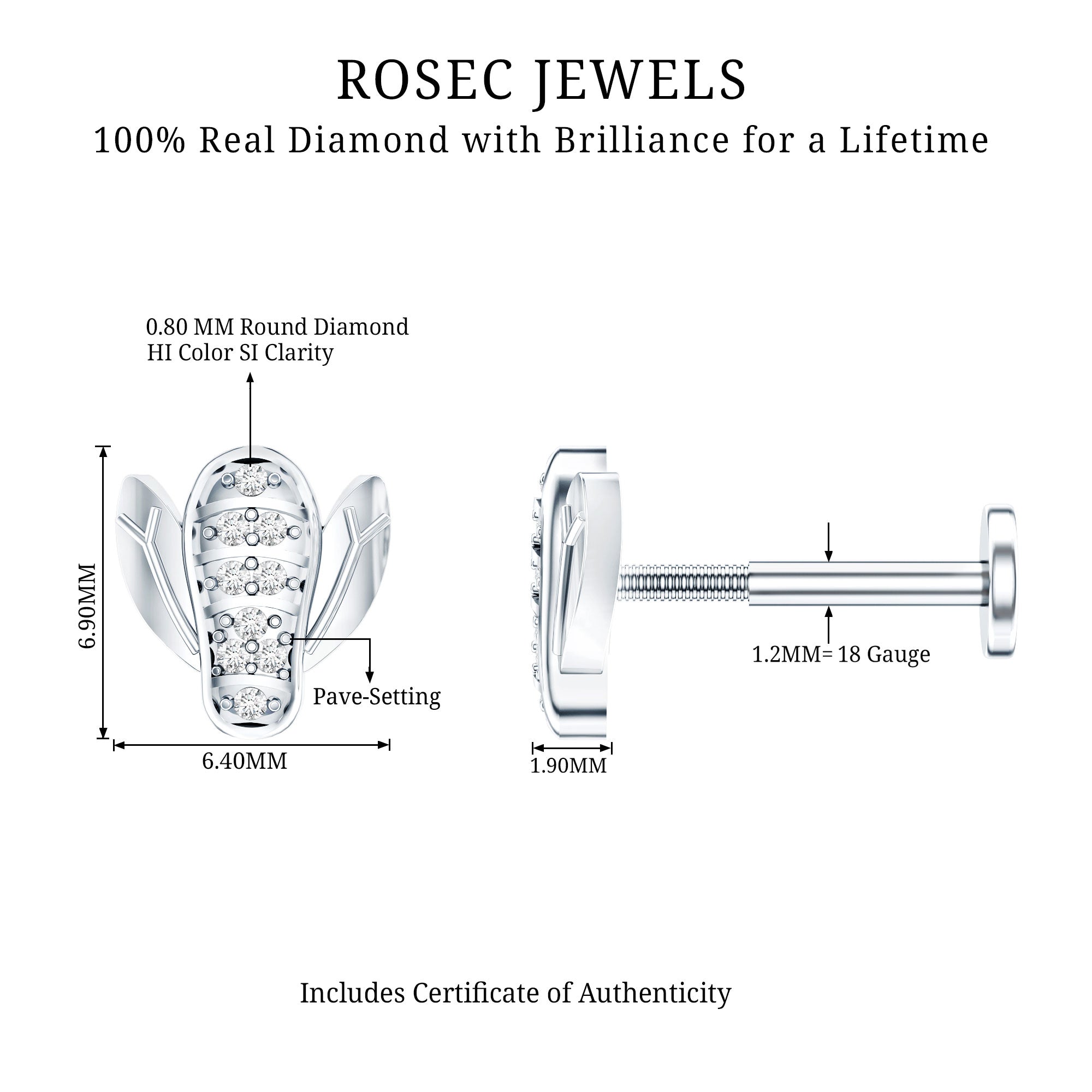 Diamond Bumblebee Earring for Helix Piercing Natural - ( HI-SI ) - Rosec Jewels