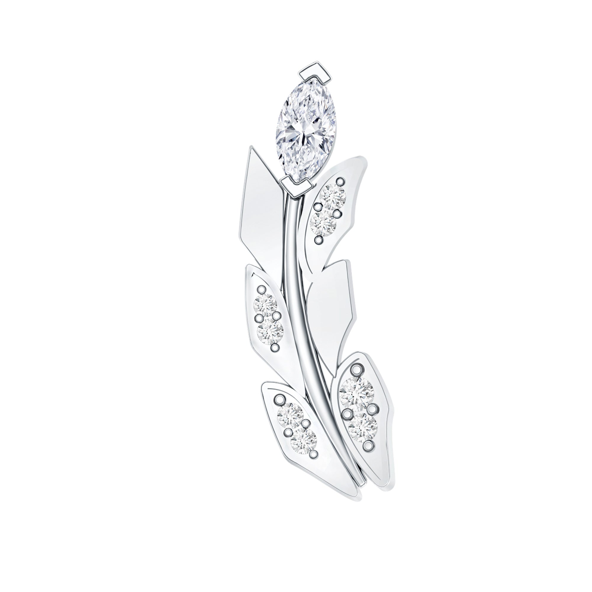 Diamond Leaf Crawler Earring for Helix Piercing Natural - ( HI-SI ) - Rosec Jewels