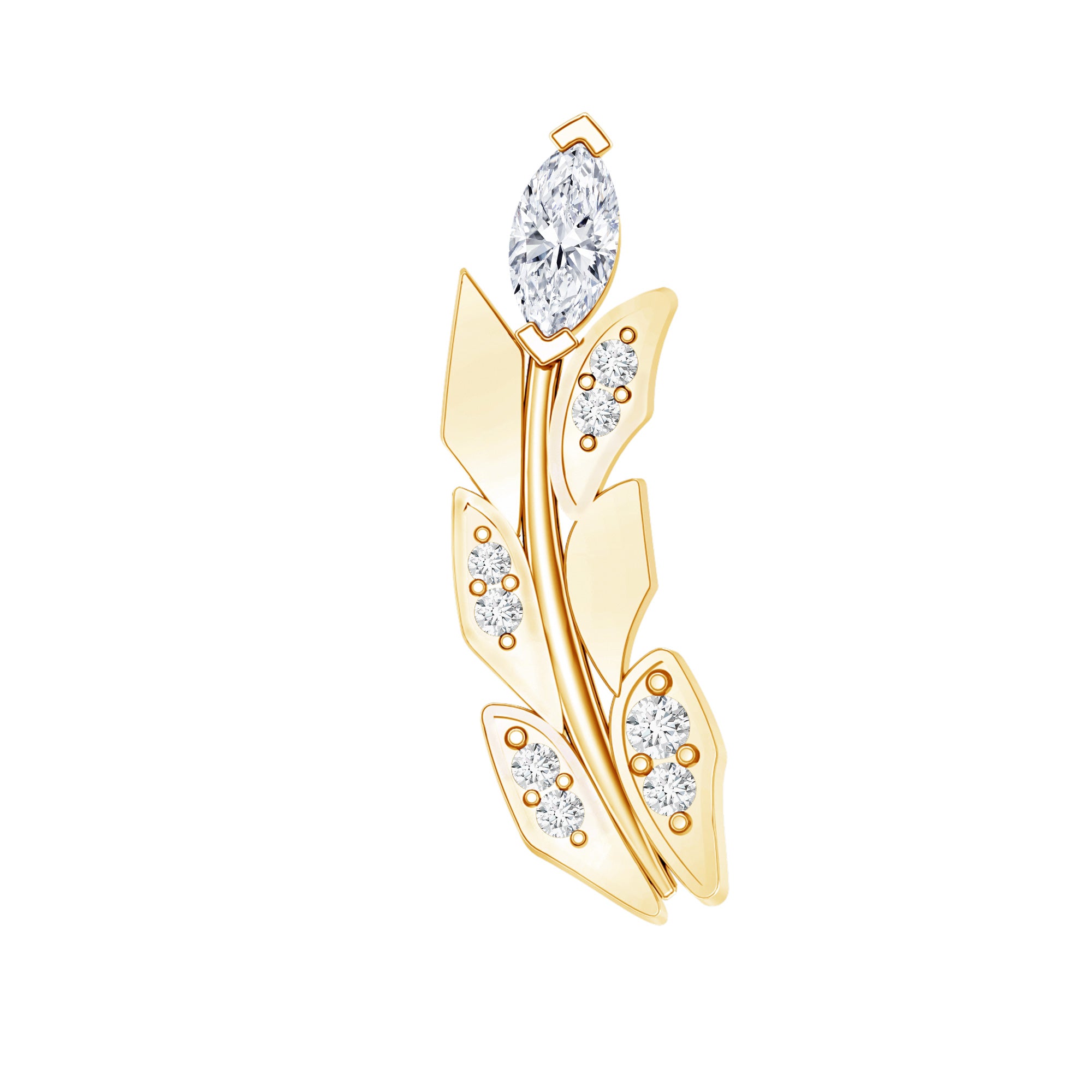 Diamond Leaf Crawler Earring for Helix Piercing Natural - ( HI-SI ) - Rosec Jewels