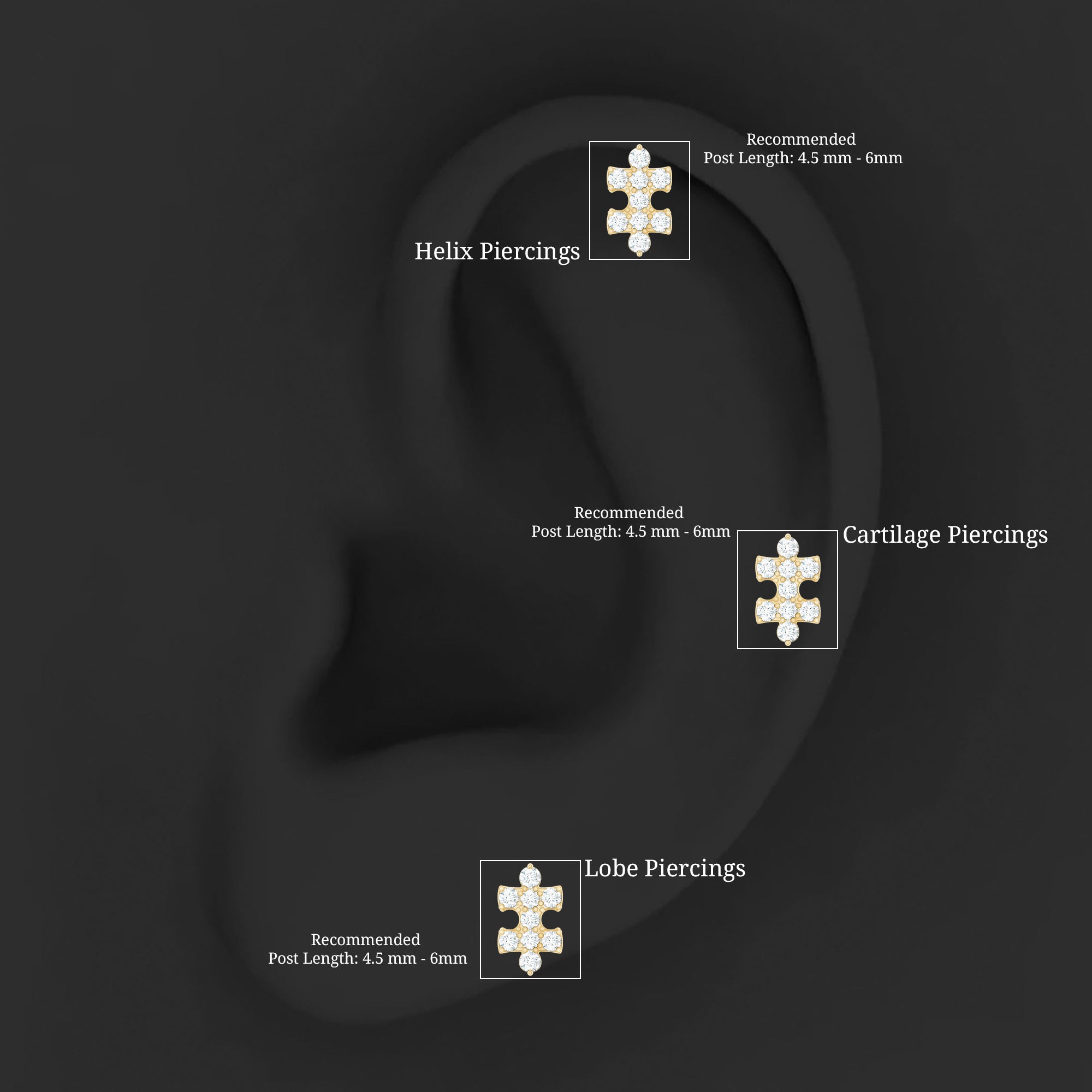 Diamond Puzzle Piece Earring for Helix Piercing Natural - ( HI-SI ) - Rosec Jewels