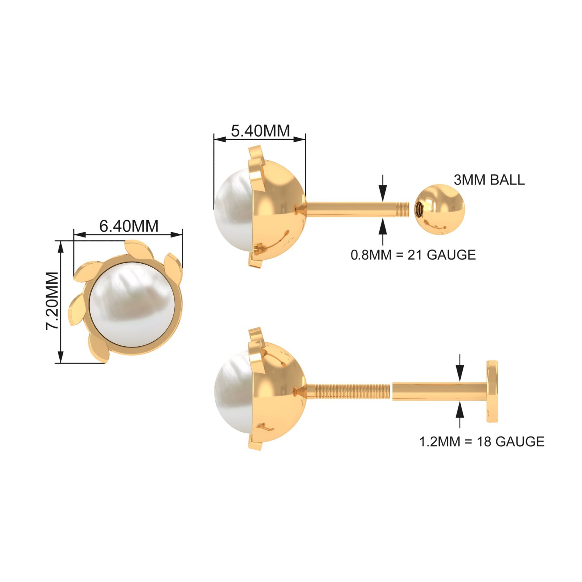 Rosec Jewels-Real Freshwater Pearl Solitaire Earring for Helix Piercing