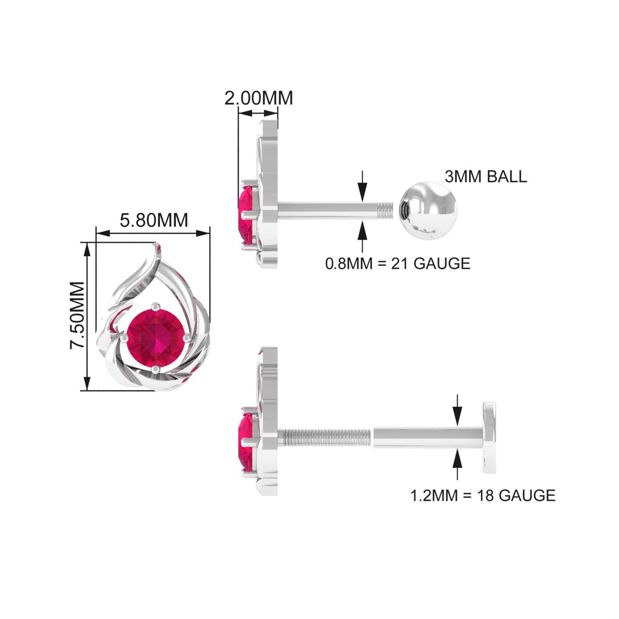 Rosec Jewels-Natural Ruby Simple Tragus Earring