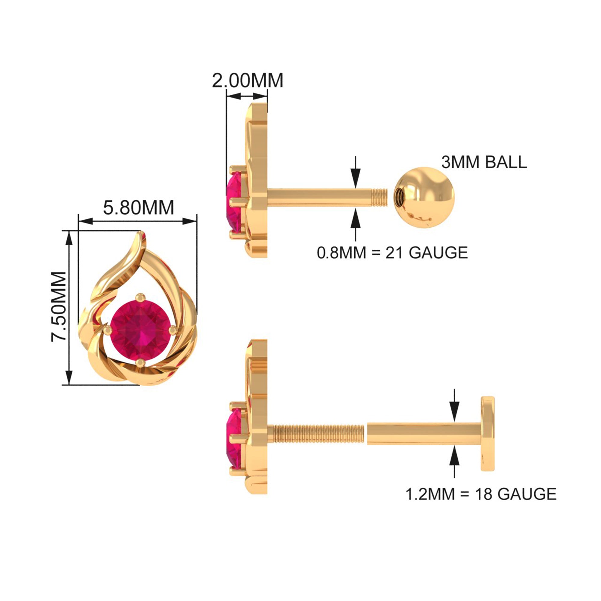 Rosec Jewels-Natural Ruby Simple Tragus Earring