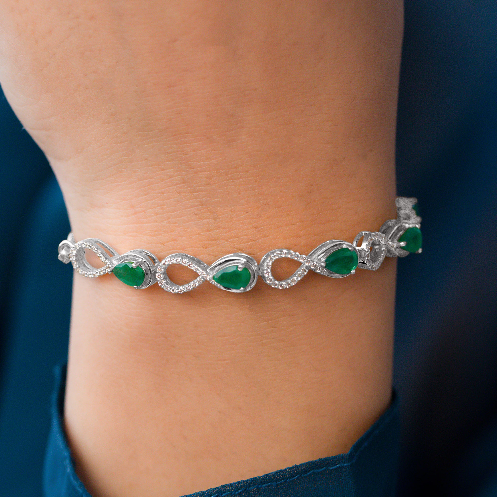 Real Emerald Infinity Bracelet With Moissanite AAA - Rosec Jewels