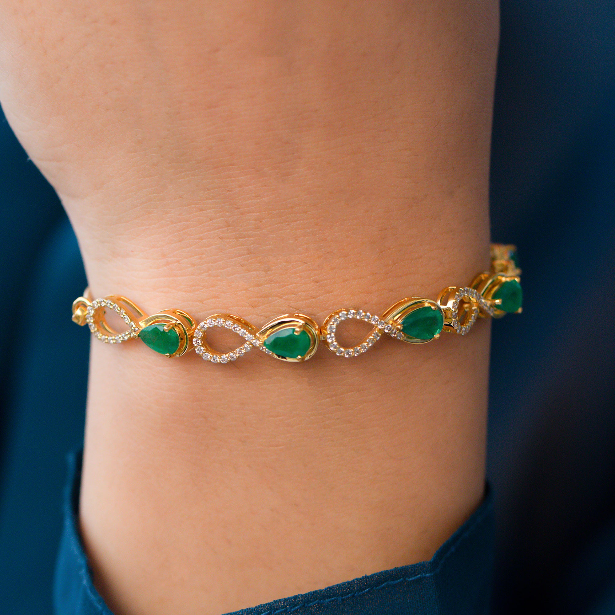 Real Emerald Infinity Bracelet With Moissanite AAA - Rosec Jewels