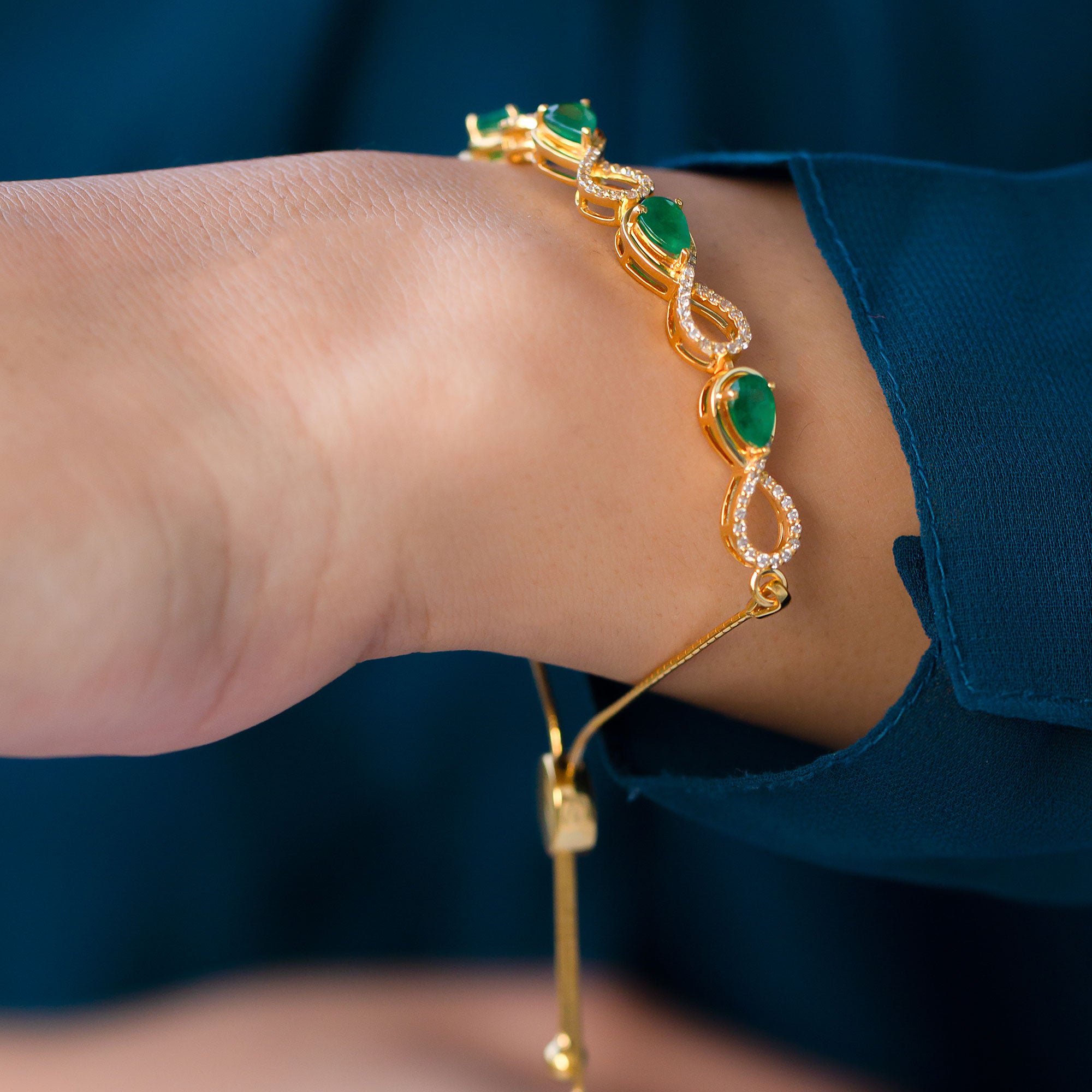 Real Emerald Infinity Bracelet With Moissanite AAA - Rosec Jewels