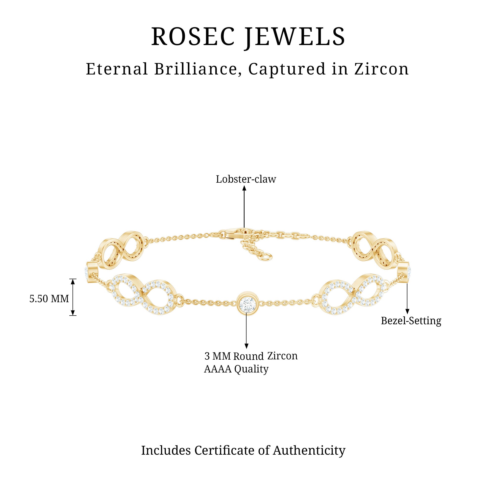 1.50 CT Zircon Infinity Station Chain Bracelet AAAA - Rosec Jewels