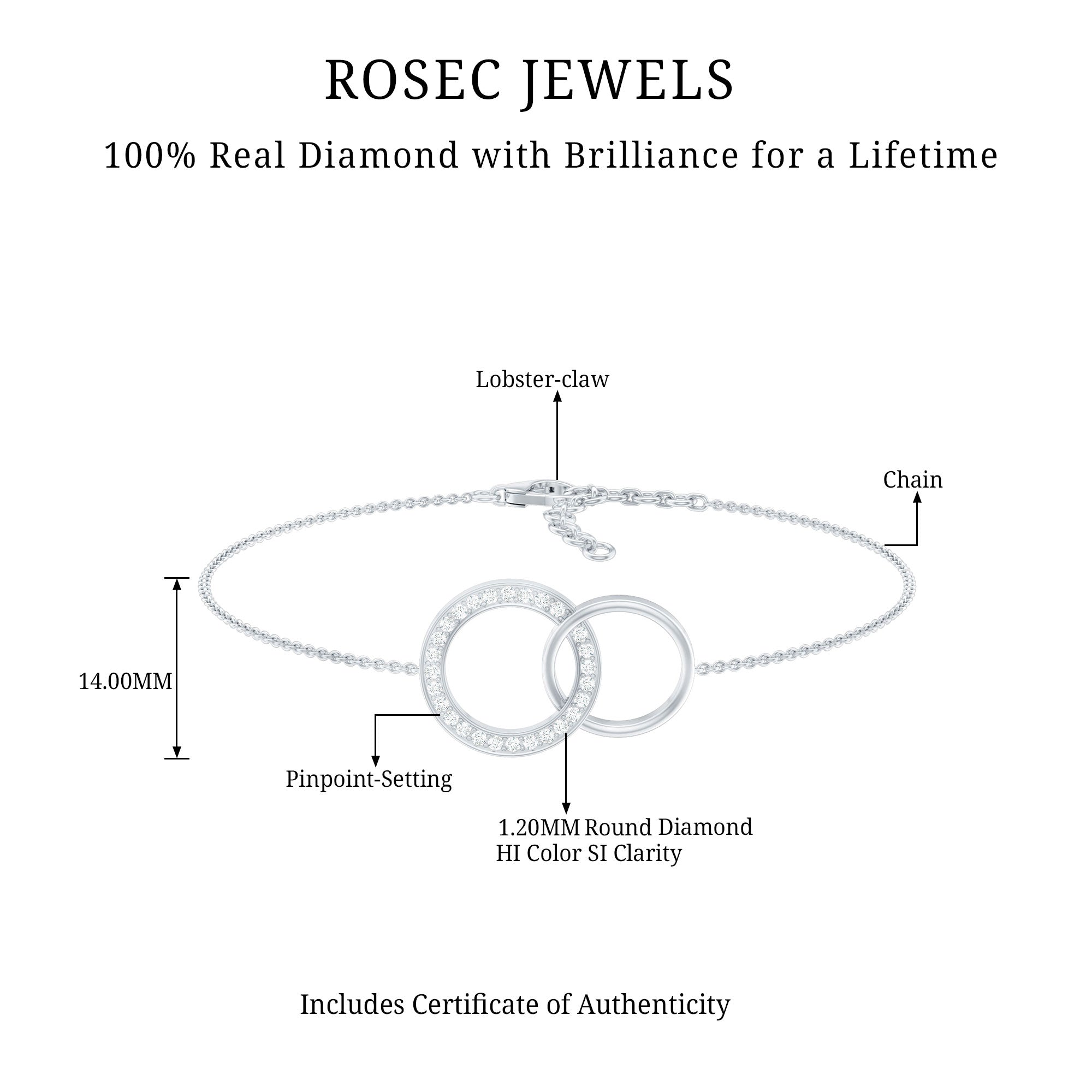 Diamond Eternity Chain Bracelet For Women Natural - ( HI-SI ) - Rosec Jewels