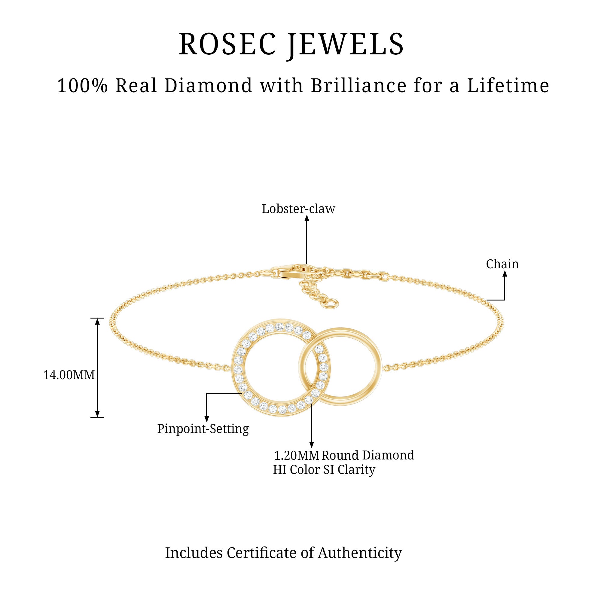 Diamond Eternity Chain Bracelet For Women Natural - ( HI-SI ) - Rosec Jewels