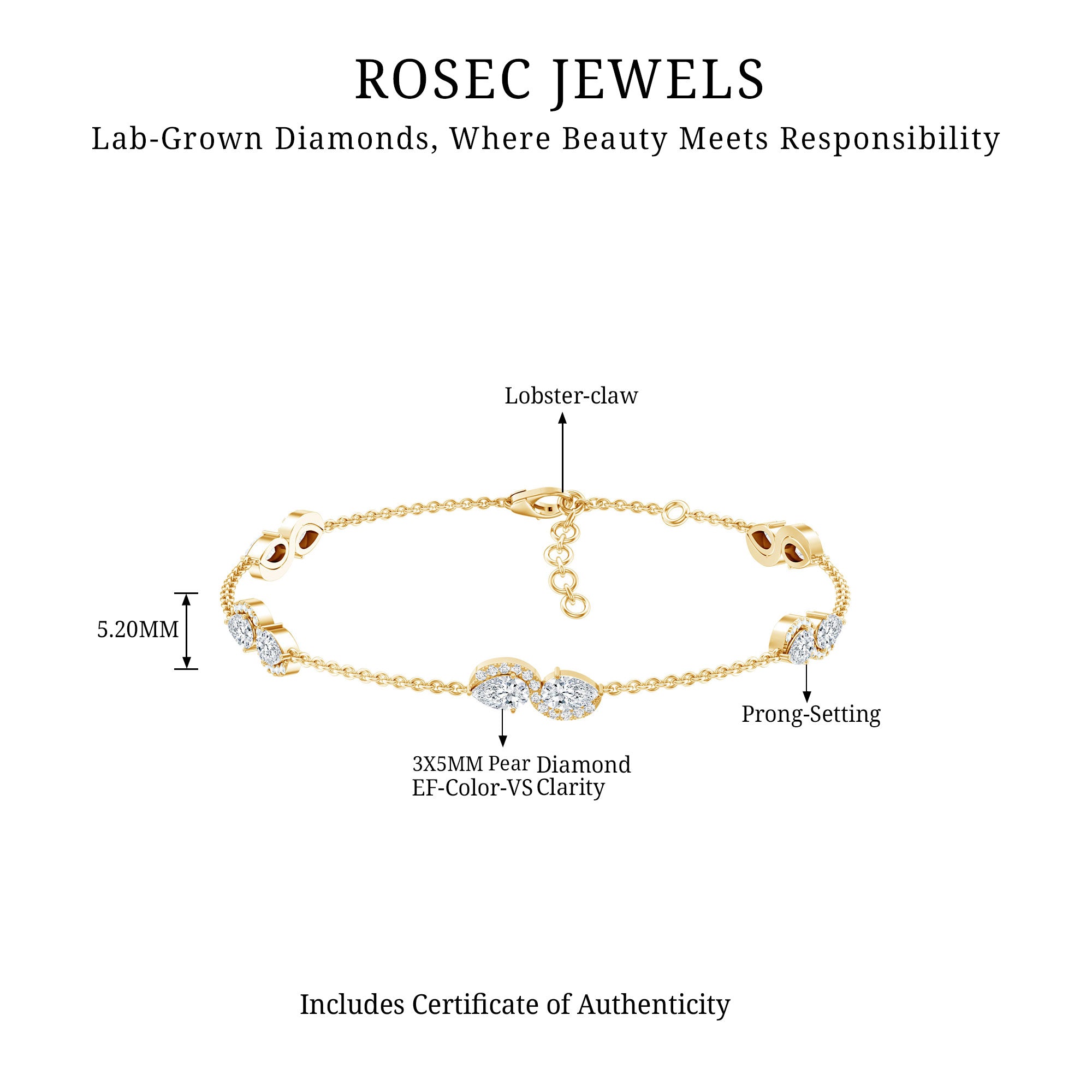 Classic Lab Grown Diamond Station Chain Bracelet Lab - ( EF-VS ) - Rosec Jewels