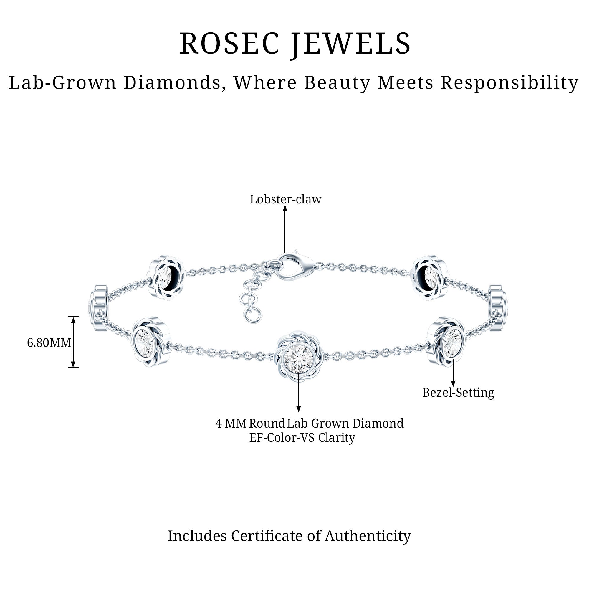 Lab Grown Diamond Station Chain Bracelet Lab - ( EF-VS ) - Rosec Jewels