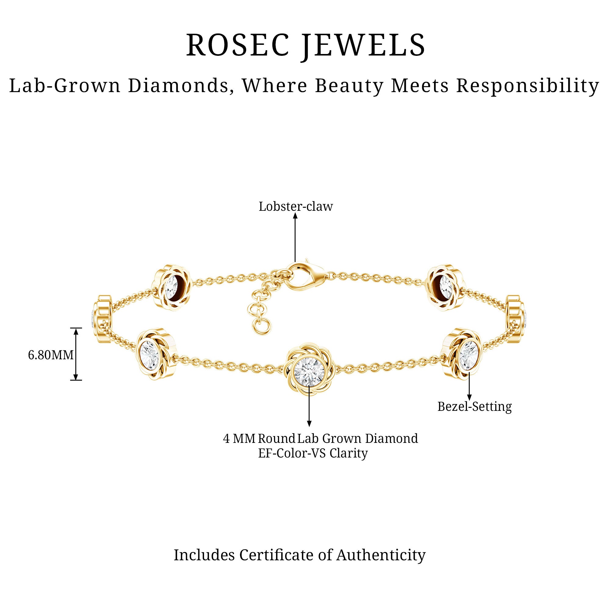 Lab Grown Diamond Station Chain Bracelet Lab - ( EF-VS ) - Rosec Jewels