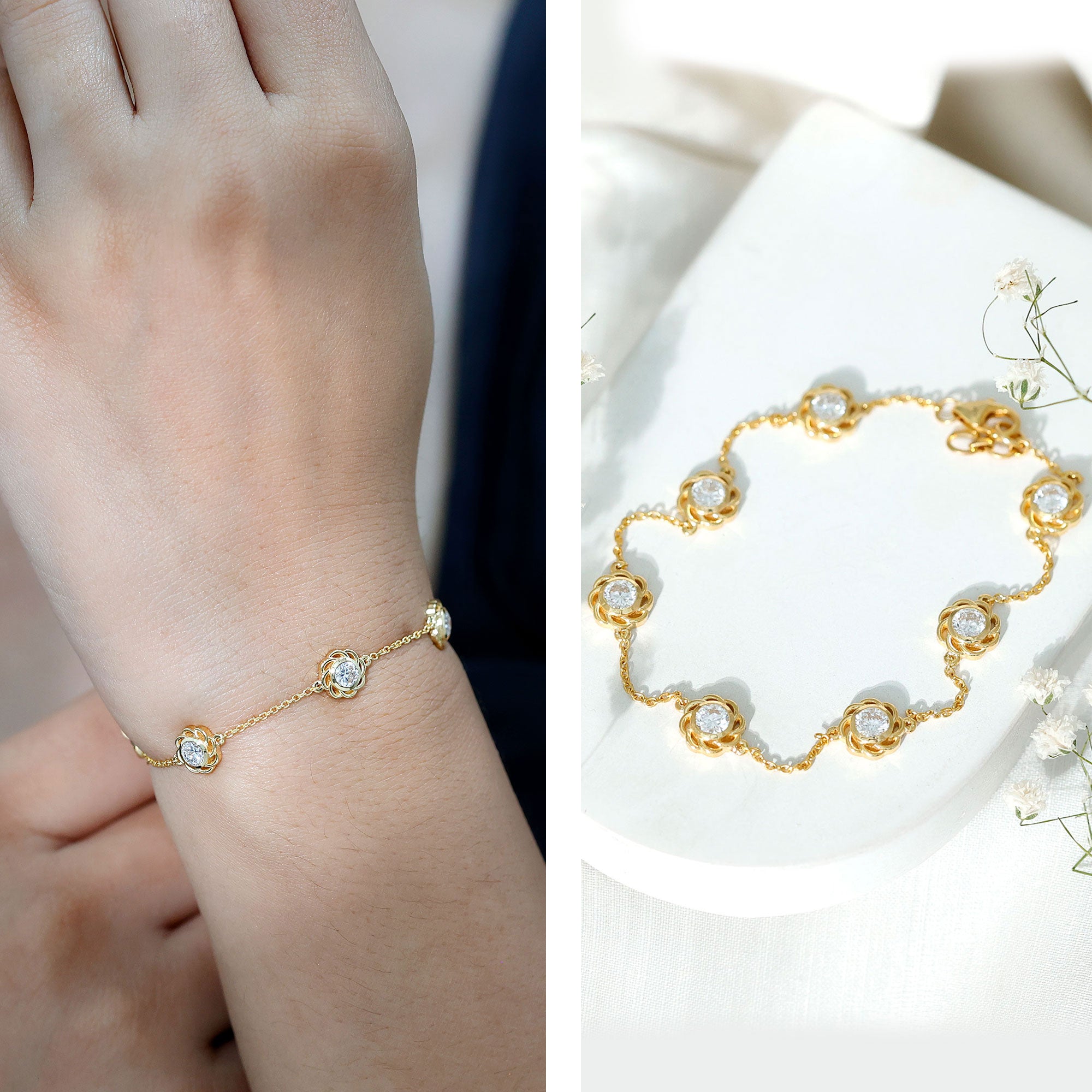 Lab Grown Diamond Station Chain Bracelet Lab - ( EF-VS ) - Rosec Jewels