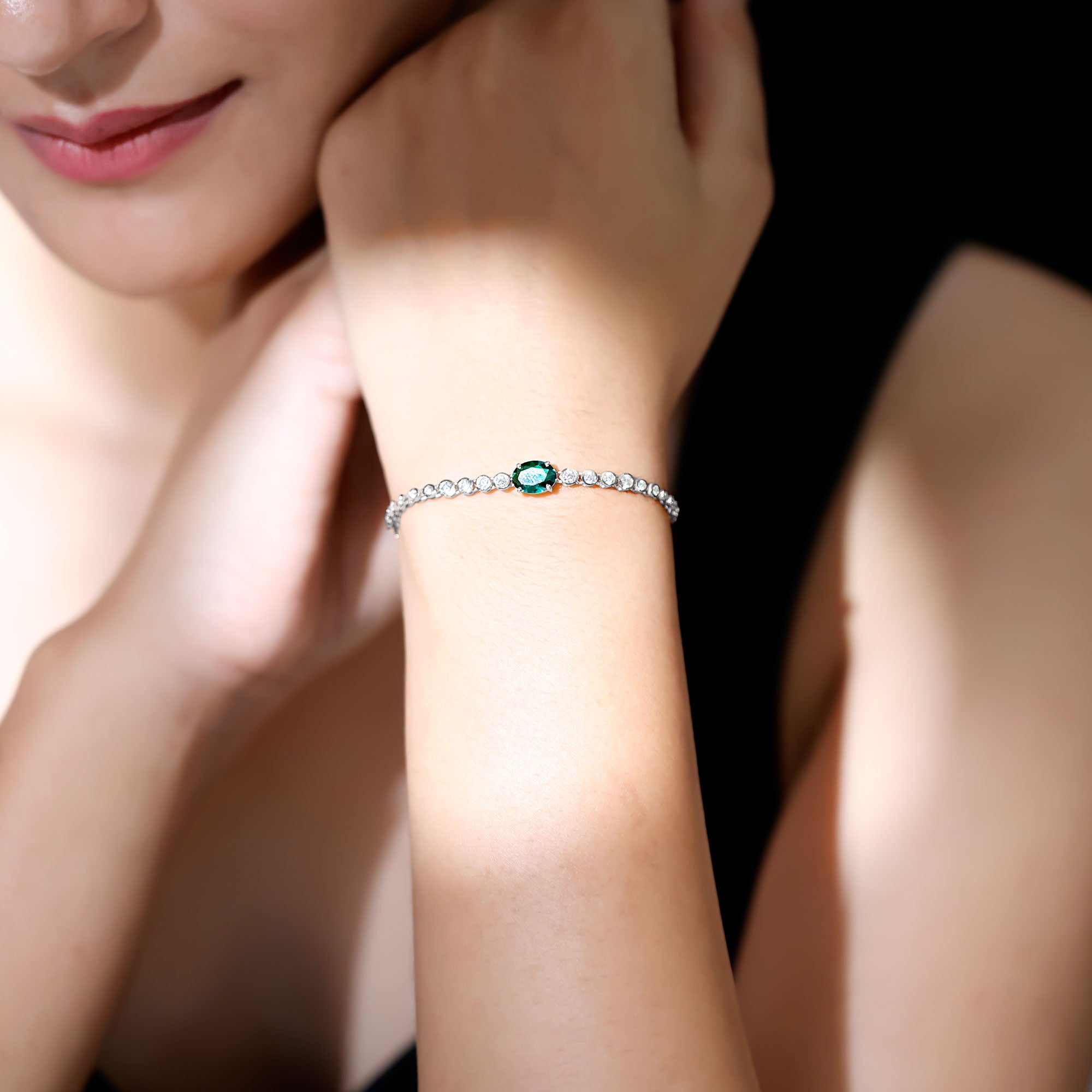 Certified 1.2 Carat Oval Lab Grown Emerald Bolo Bracelet with Diamond AAAA - Rosec Jewels