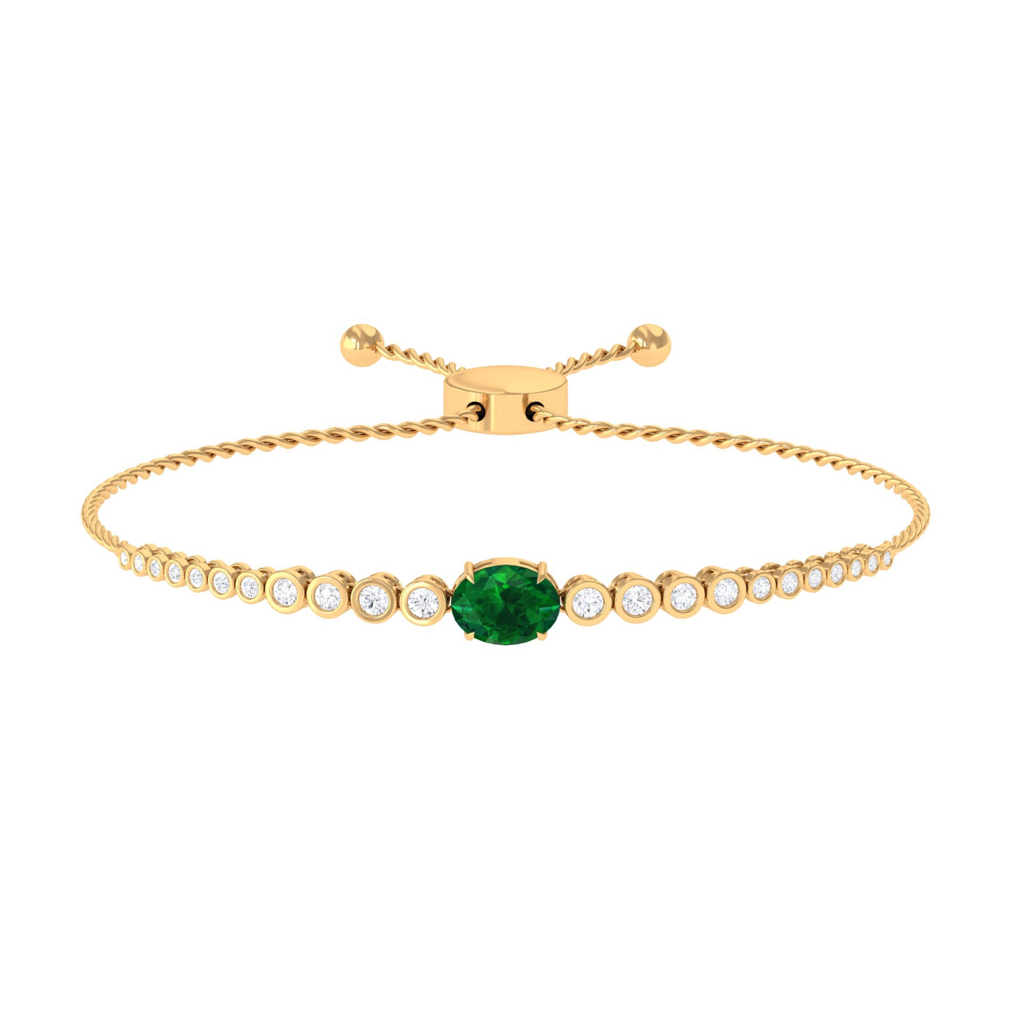 Certified 1.2 Carat Oval Lab Grown Emerald Bolo Bracelet with Diamond AAAA - Rosec Jewels