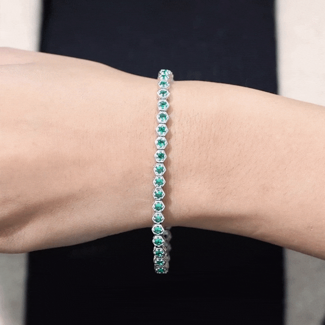 Certified 5.64 Carat Lab Grown Emerald Hexagon Tennis Bracelet for Women AAAA - Rosec Jewels