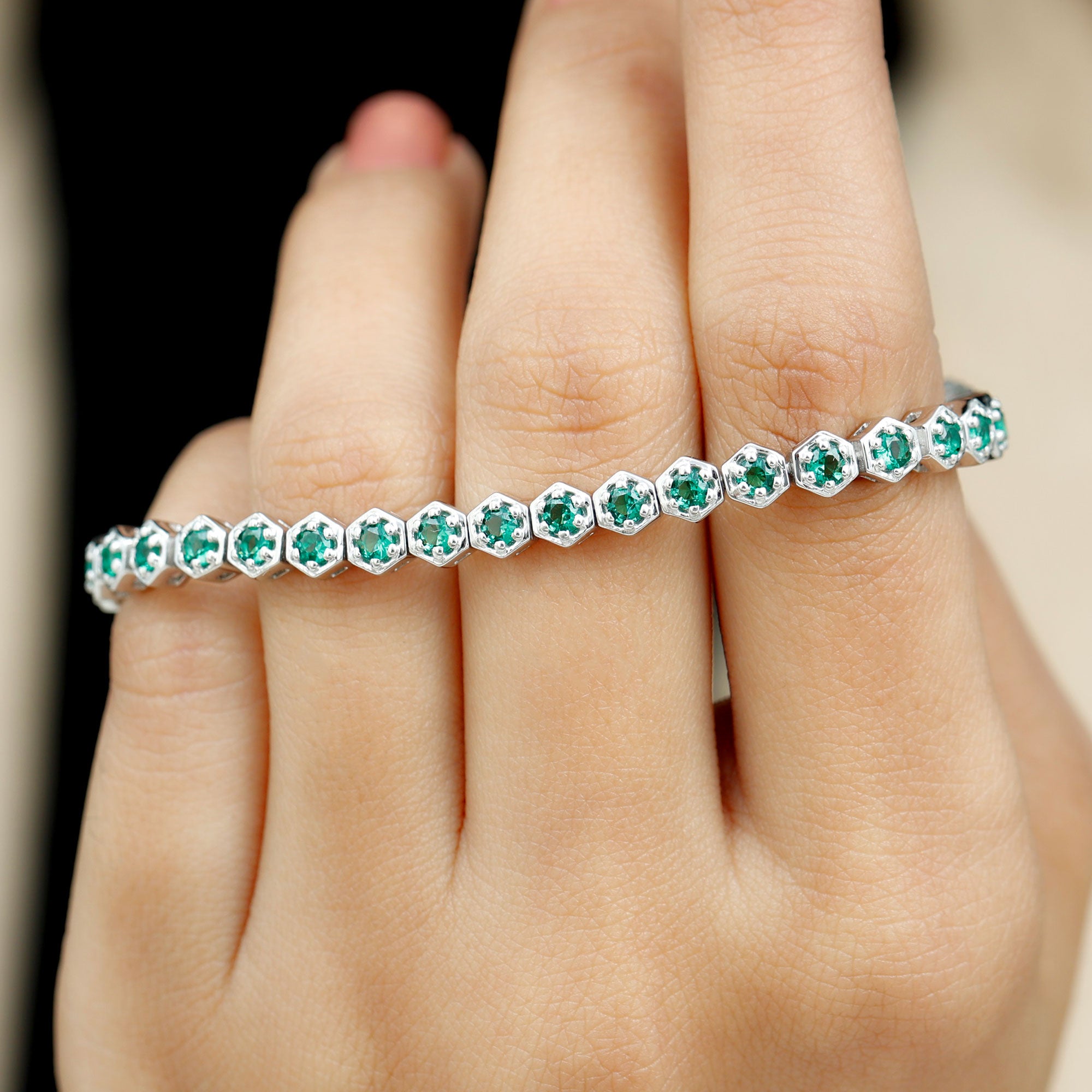 Certified 5.64 Carat Lab Grown Emerald Hexagon Tennis Bracelet for Women AAAA - Rosec Jewels