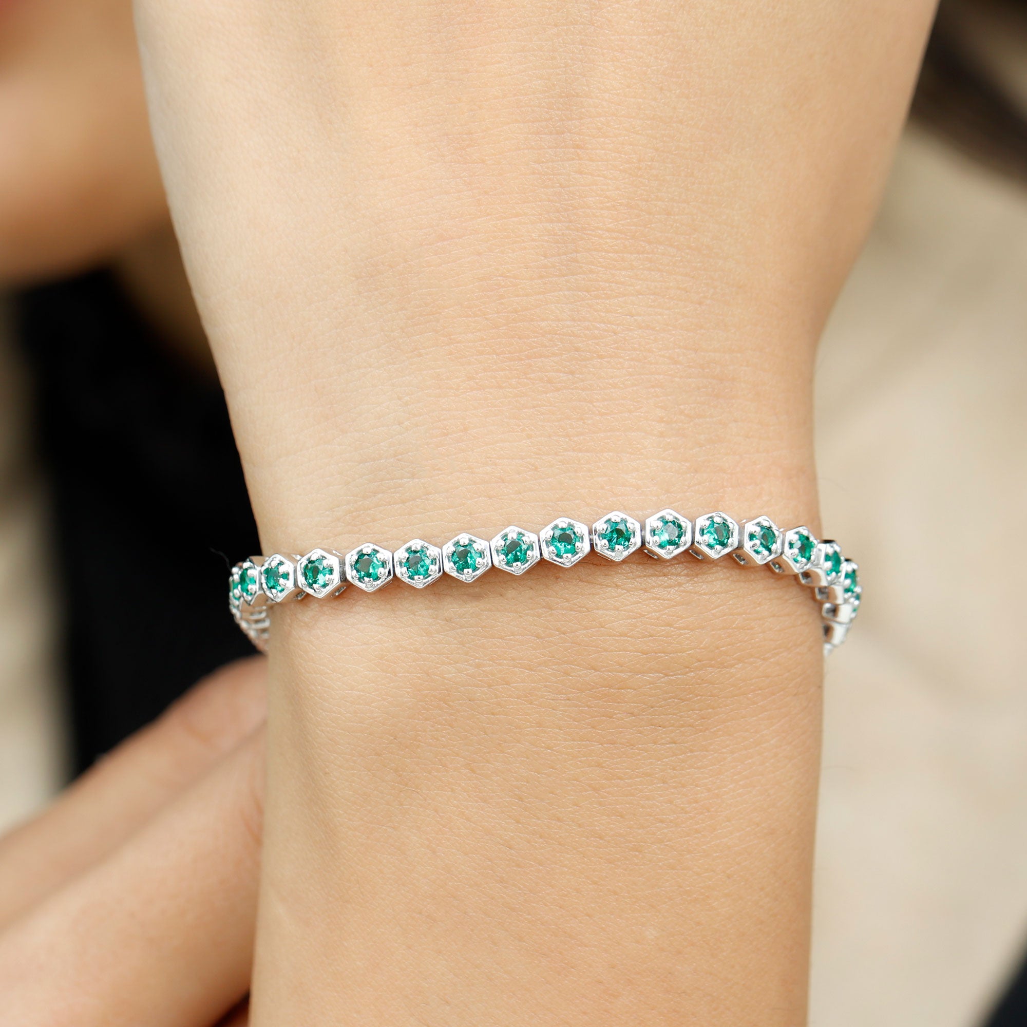 Certified 5.64 Carat Lab Grown Emerald Hexagon Tennis Bracelet for Women AAAA - Rosec Jewels