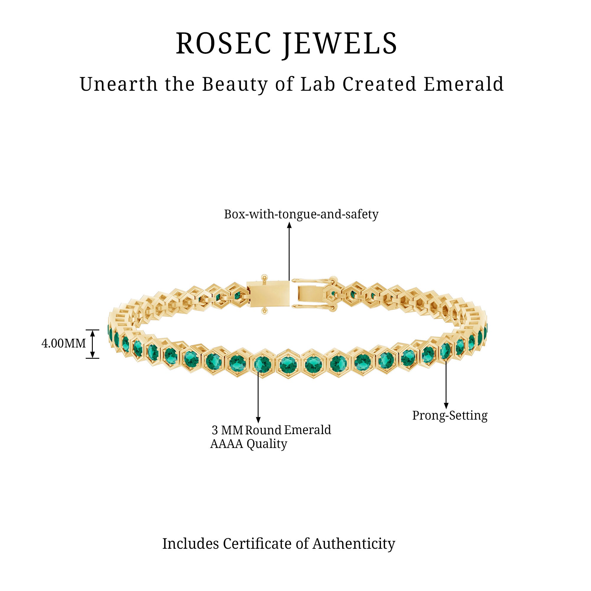 Certified 5.64 Carat Lab Grown Emerald Hexagon Tennis Bracelet for Women AAAA - Rosec Jewels