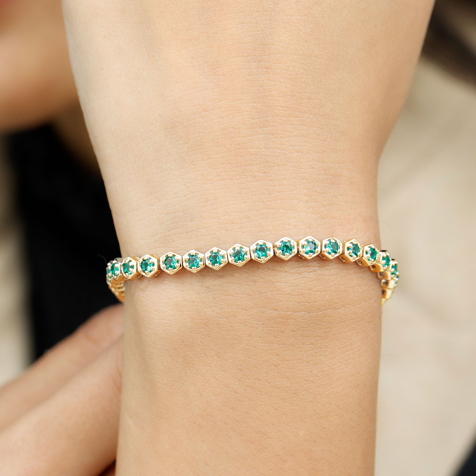 Certified 5.64 Carat Lab Grown Emerald Hexagon Tennis Bracelet for Women AAAA - Rosec Jewels