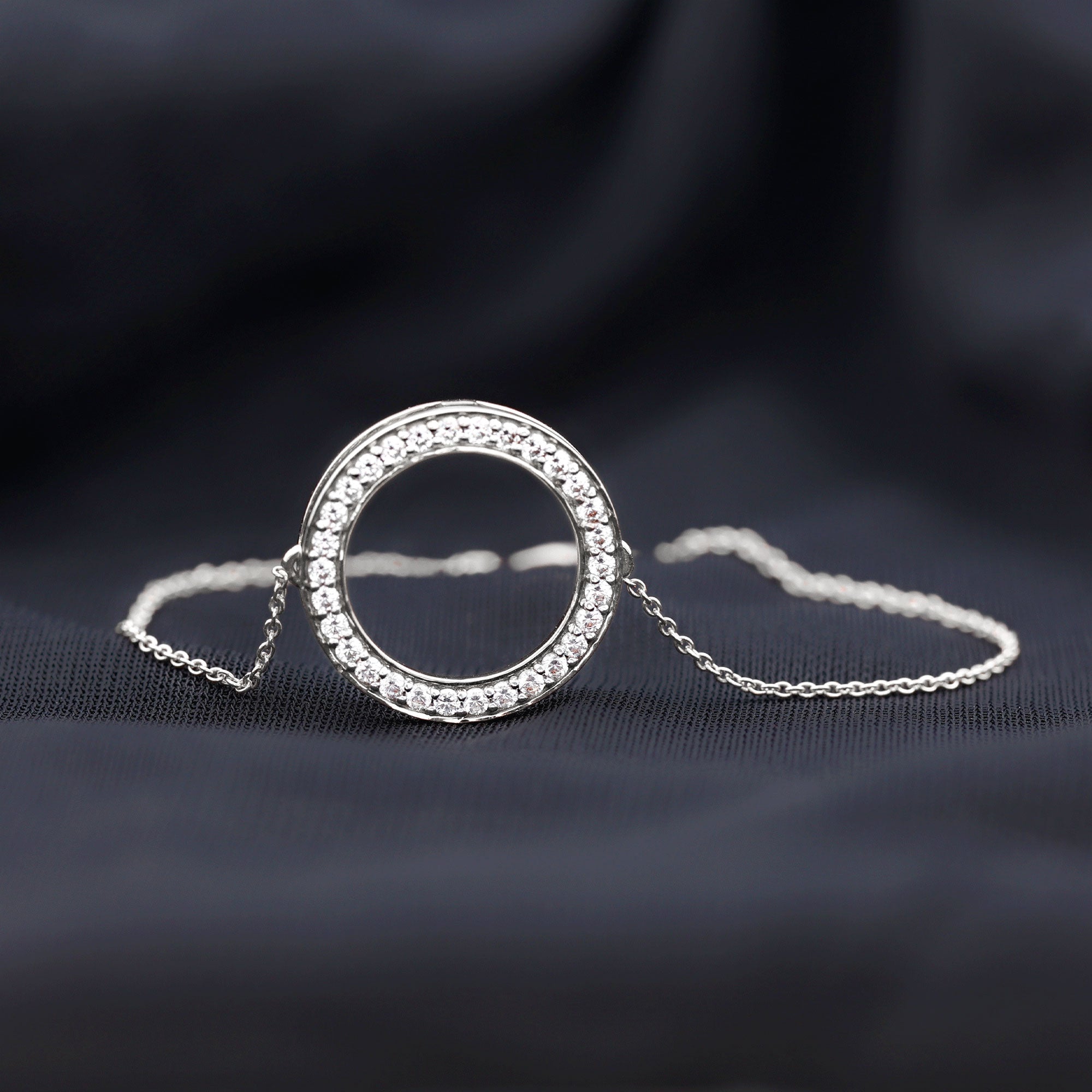 Cubic Zirconia Open Circle Chain Bracelet AAAA - Rosec Jewels