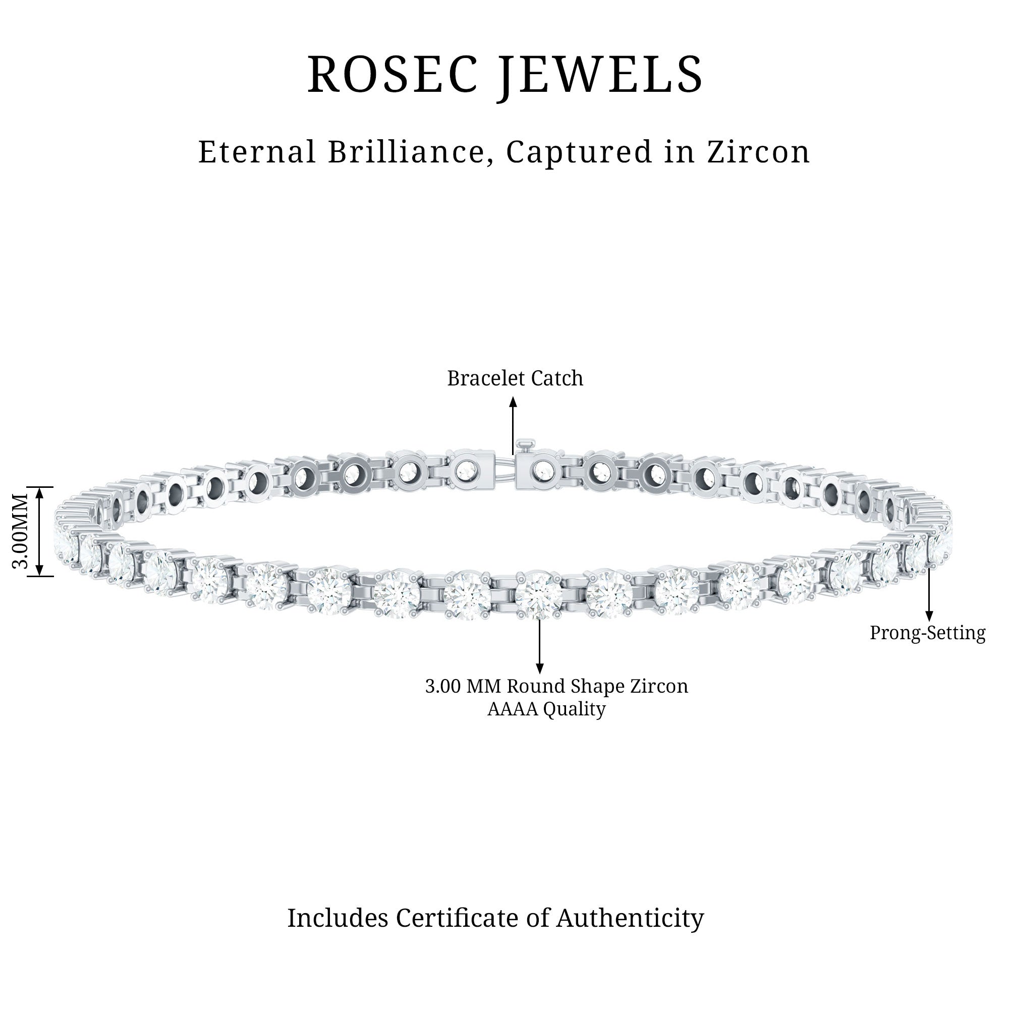 Round Shape Cubic Zirconia Tennis Bracelet AAAA - Rosec Jewels