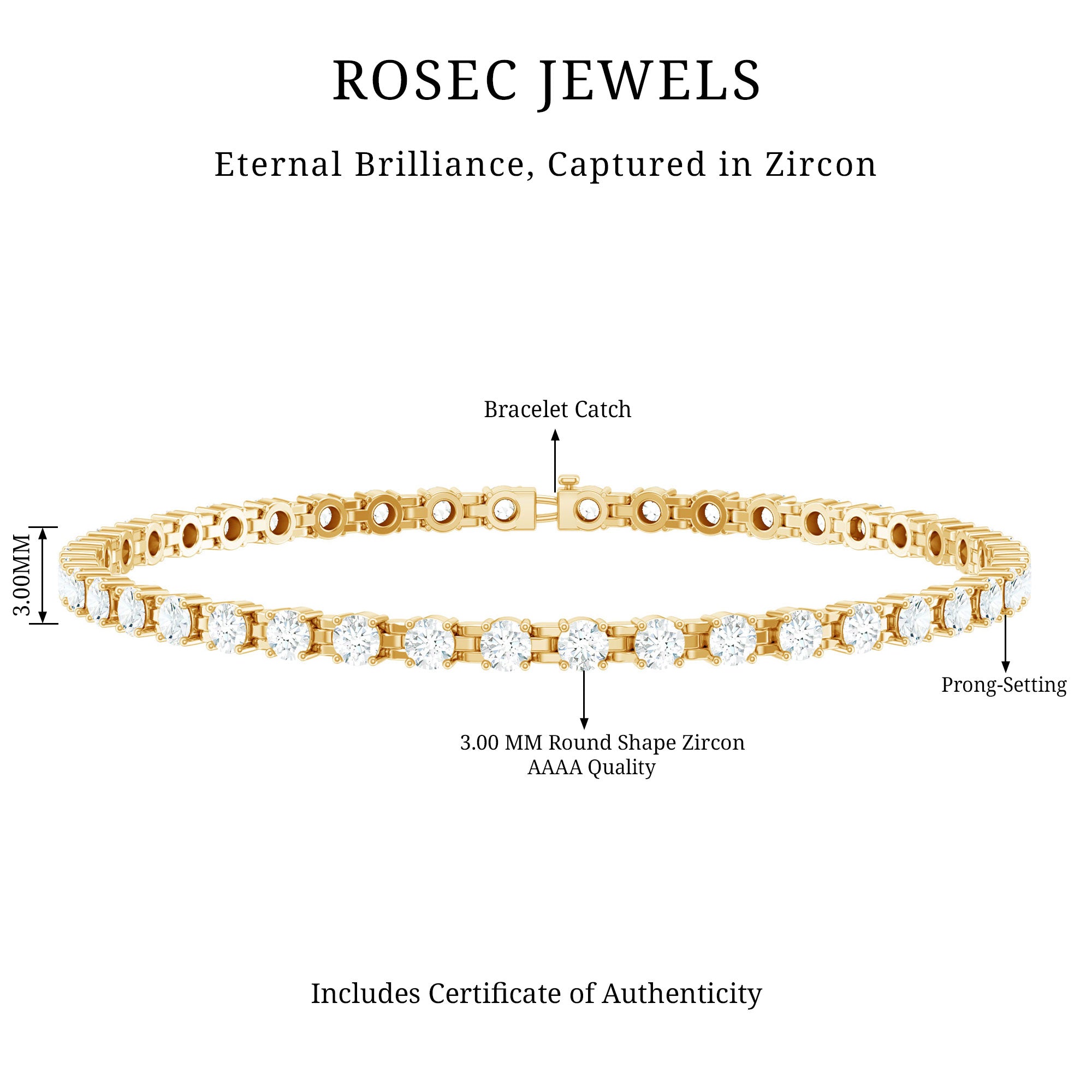 Round Shape Cubic Zirconia Tennis Bracelet AAAA - Rosec Jewels