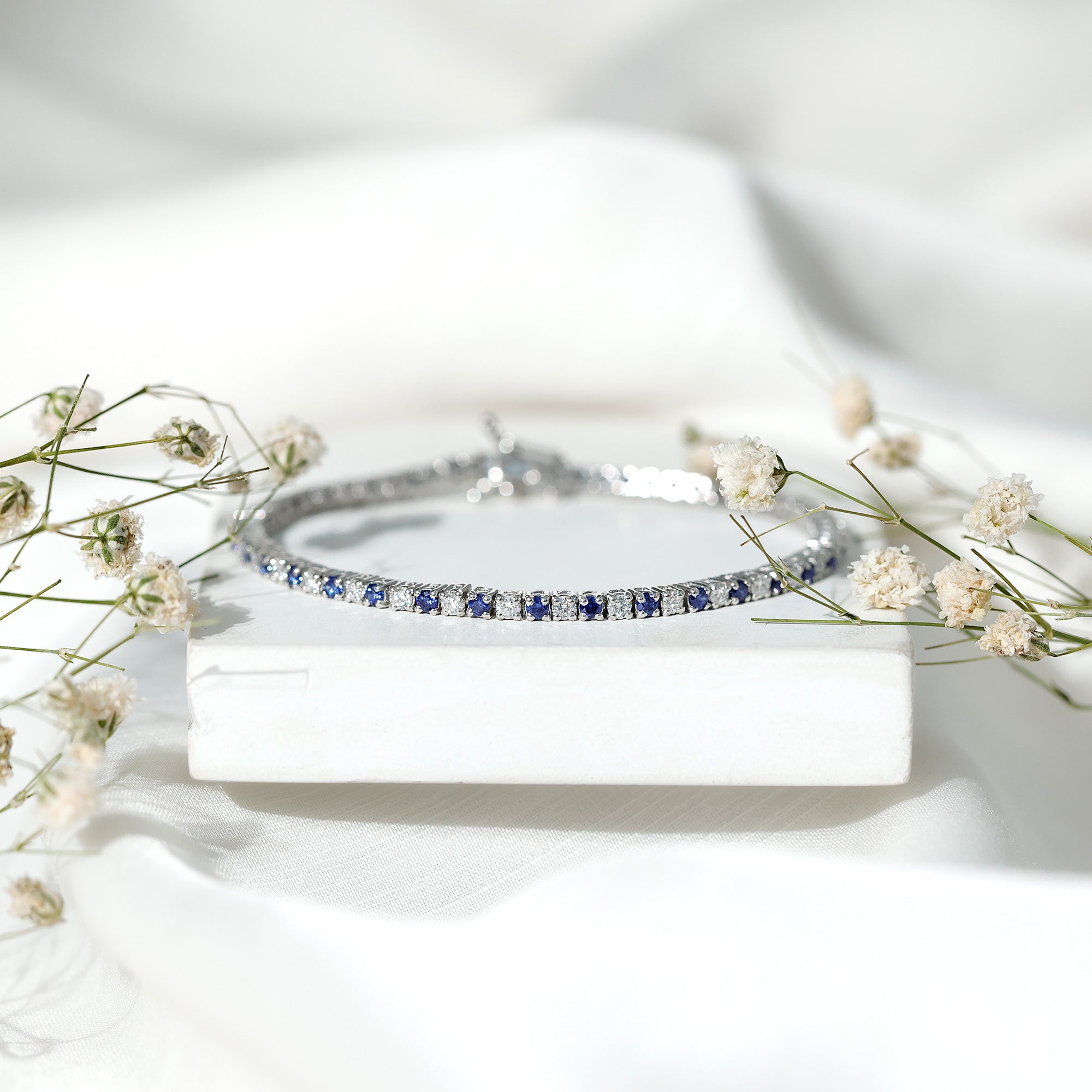 Certified Lab Grown Diamond and Sapphire Wedding Tennis Bracelet AAAA - Rosec Jewels