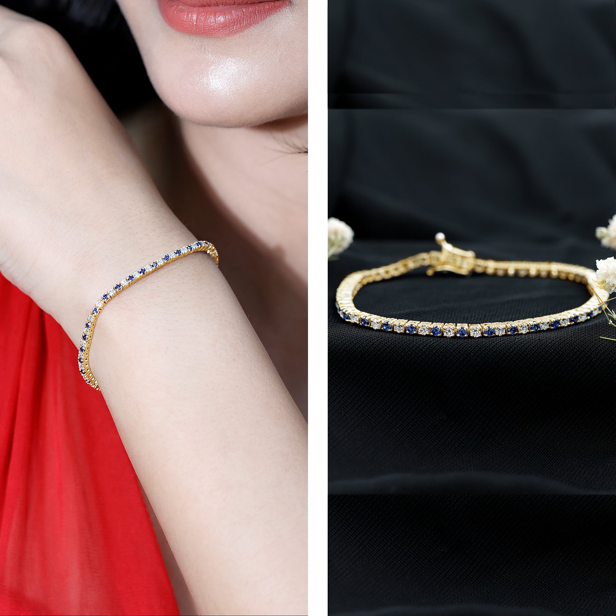 Certified Lab Grown Diamond and Sapphire Wedding Tennis Bracelet AAAA - Rosec Jewels
