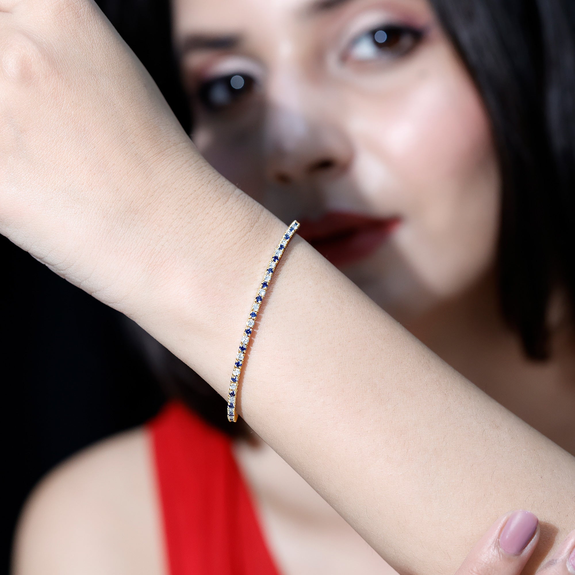 Certified Lab Grown Diamond and Sapphire Wedding Tennis Bracelet AAAA - Rosec Jewels