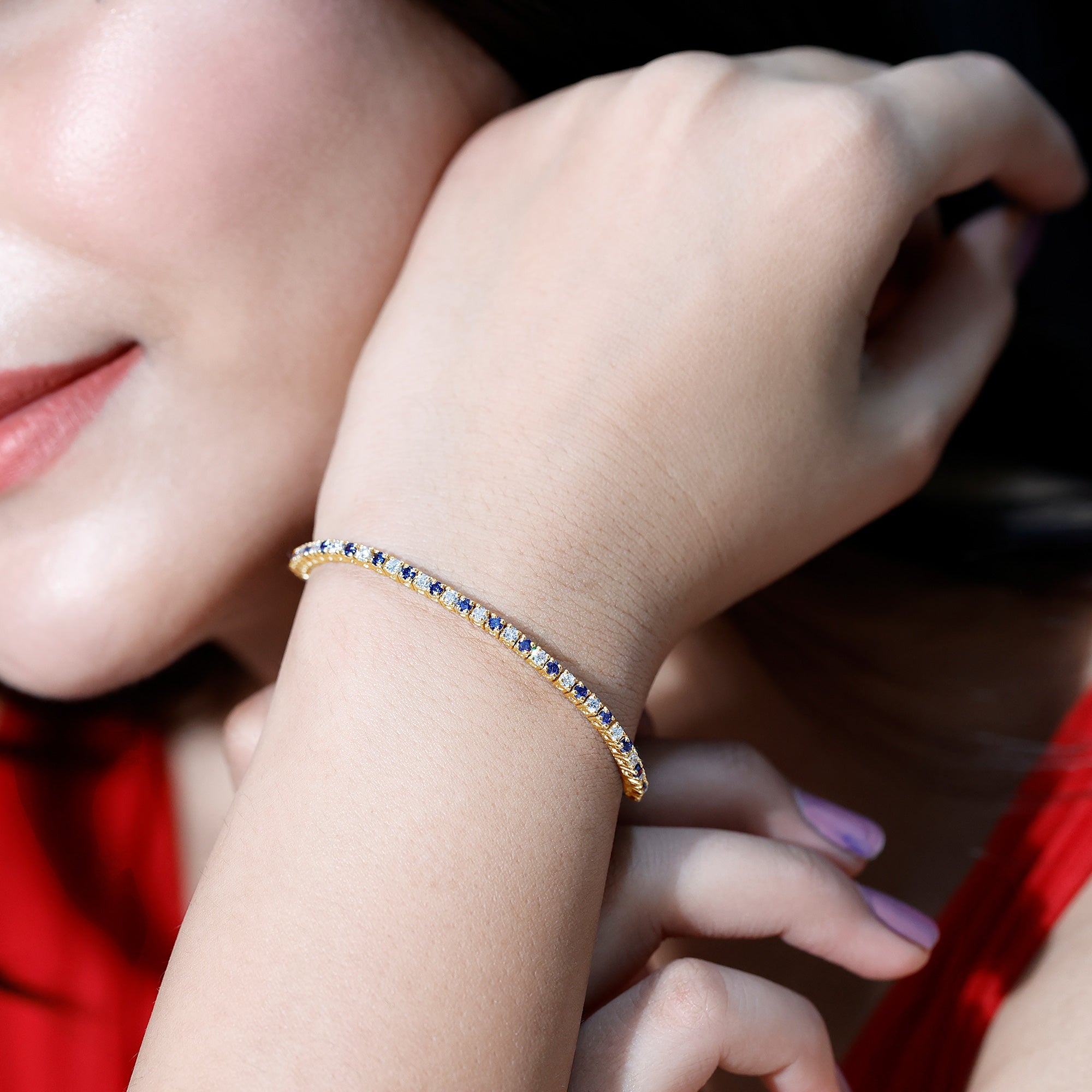 Certified Lab Grown Diamond and Sapphire Wedding Tennis Bracelet AAAA - Rosec Jewels