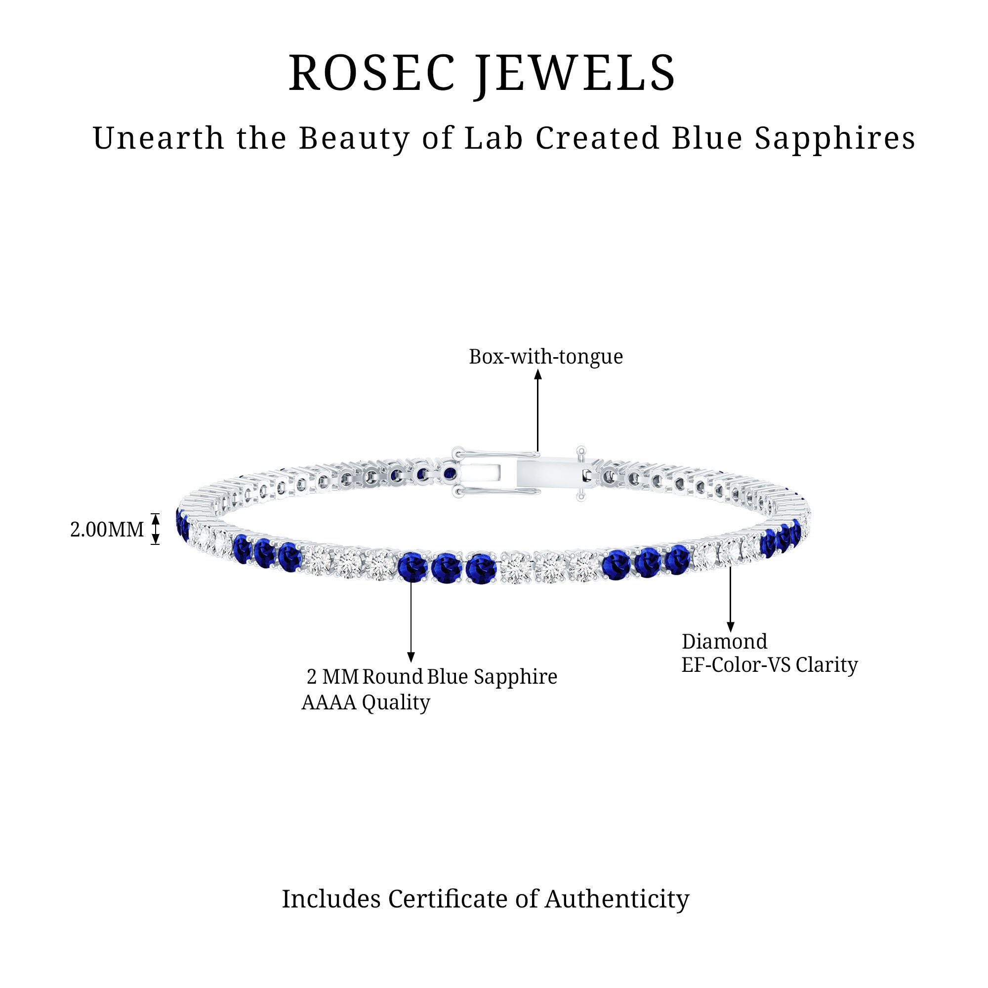 Prong Set Lab Grown Diamond Sapphire Eternity Tennis Bracelet AAAA - Rosec Jewels