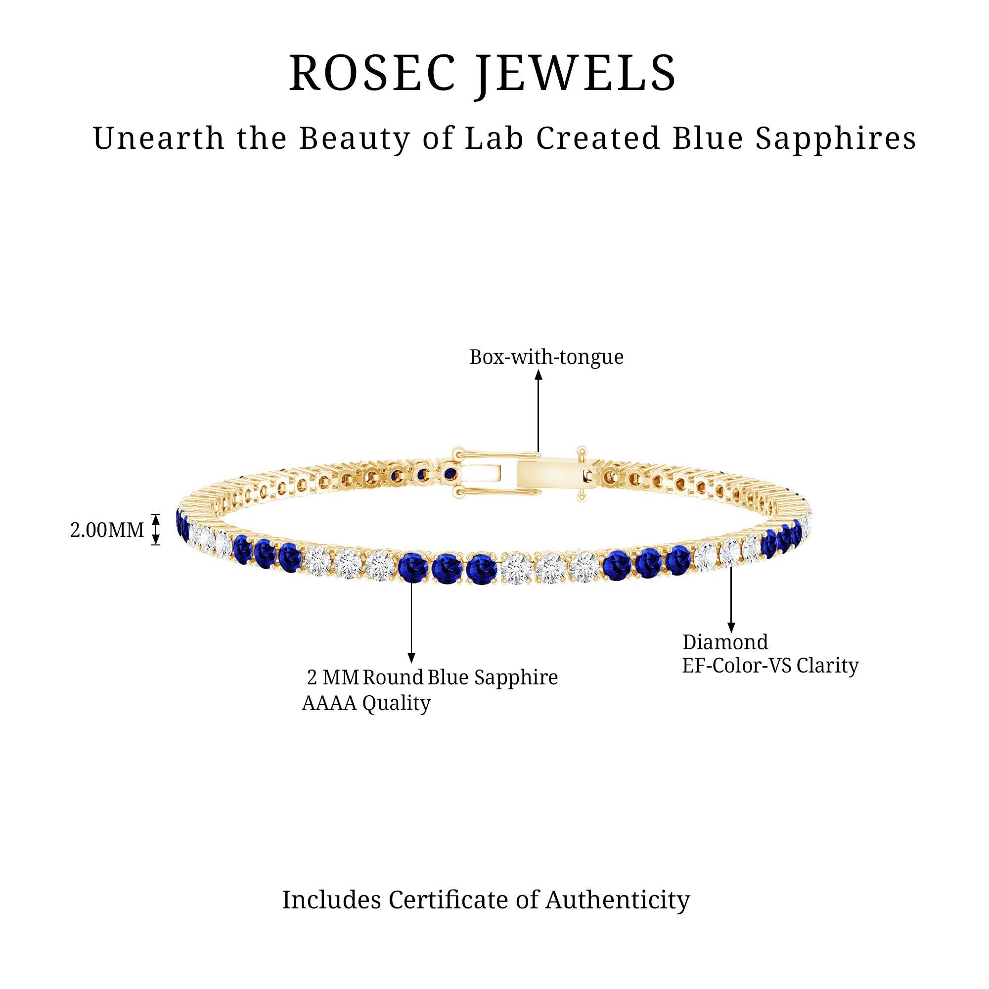 Prong Set Lab Grown Diamond Sapphire Eternity Tennis Bracelet AAAA - Rosec Jewels