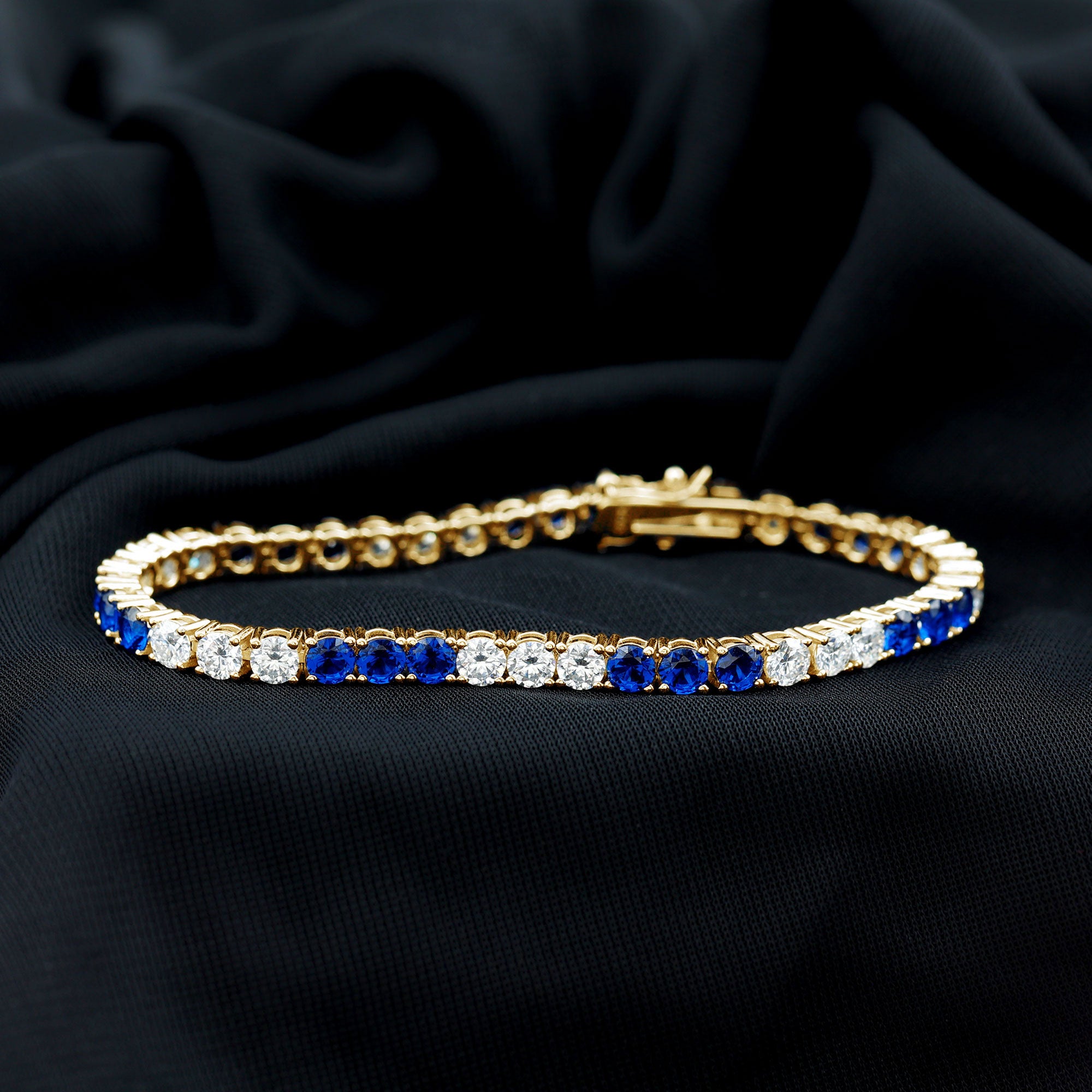 Prong Set Lab Grown Diamond Sapphire Eternity Tennis Bracelet AAAA - Rosec Jewels