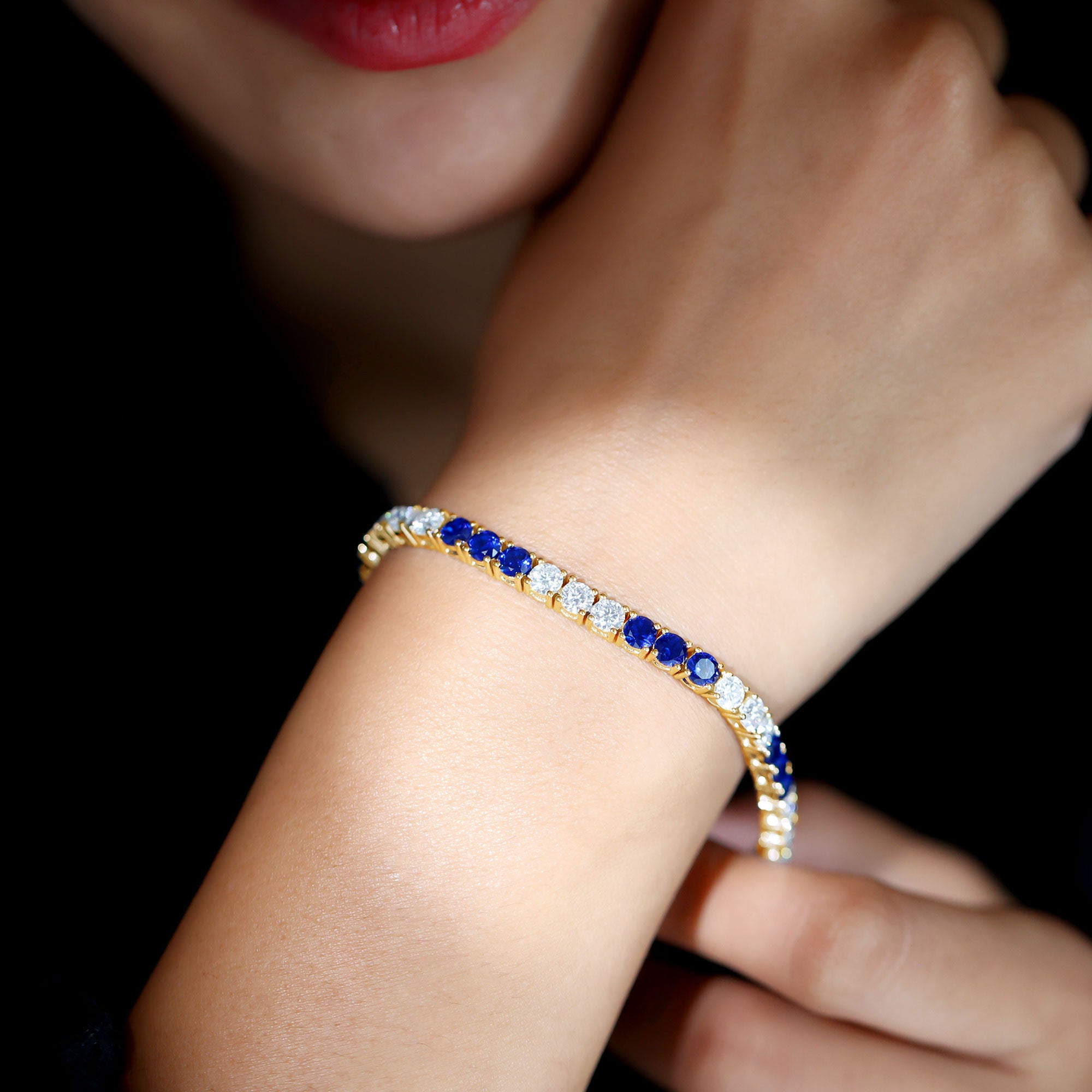 Prong Set Lab Grown Diamond Sapphire Eternity Tennis Bracelet AAAA - Rosec Jewels