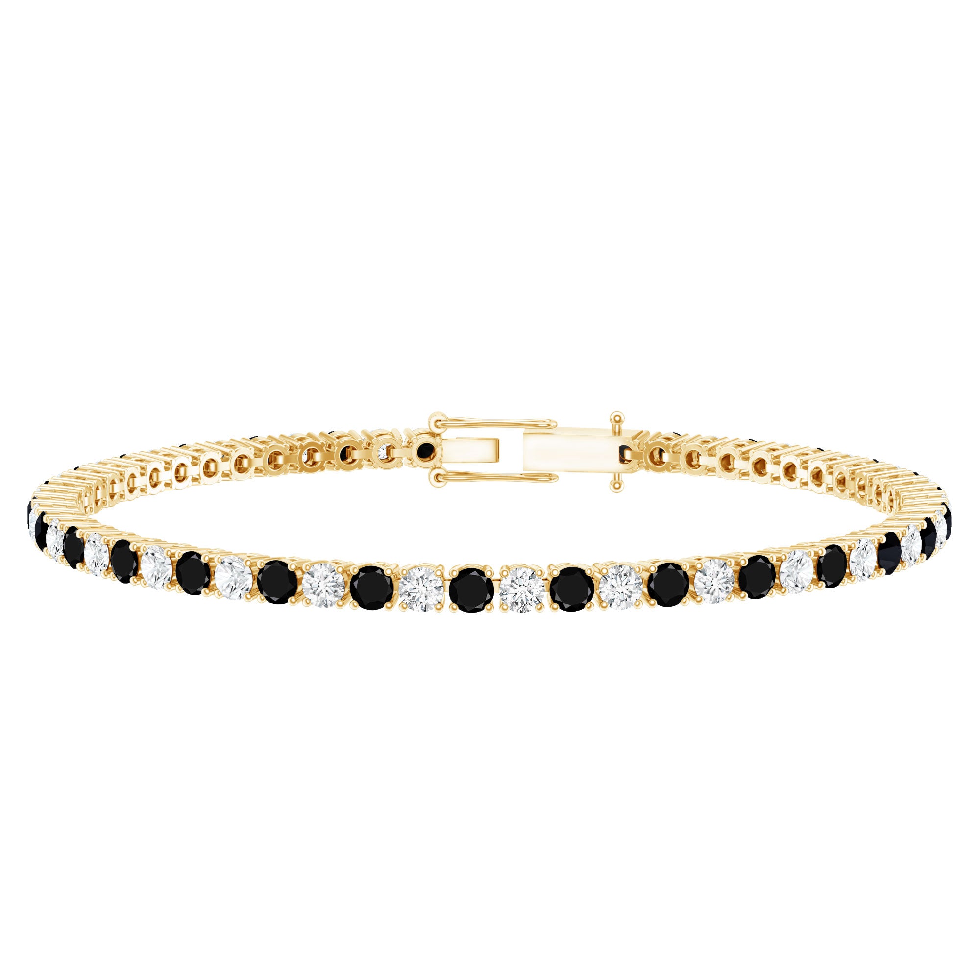 Prong Set Certified Lab Grown Black and White Diamond Tennis Bracelet AAAA ( Synthetic ) - Rosec Jewels