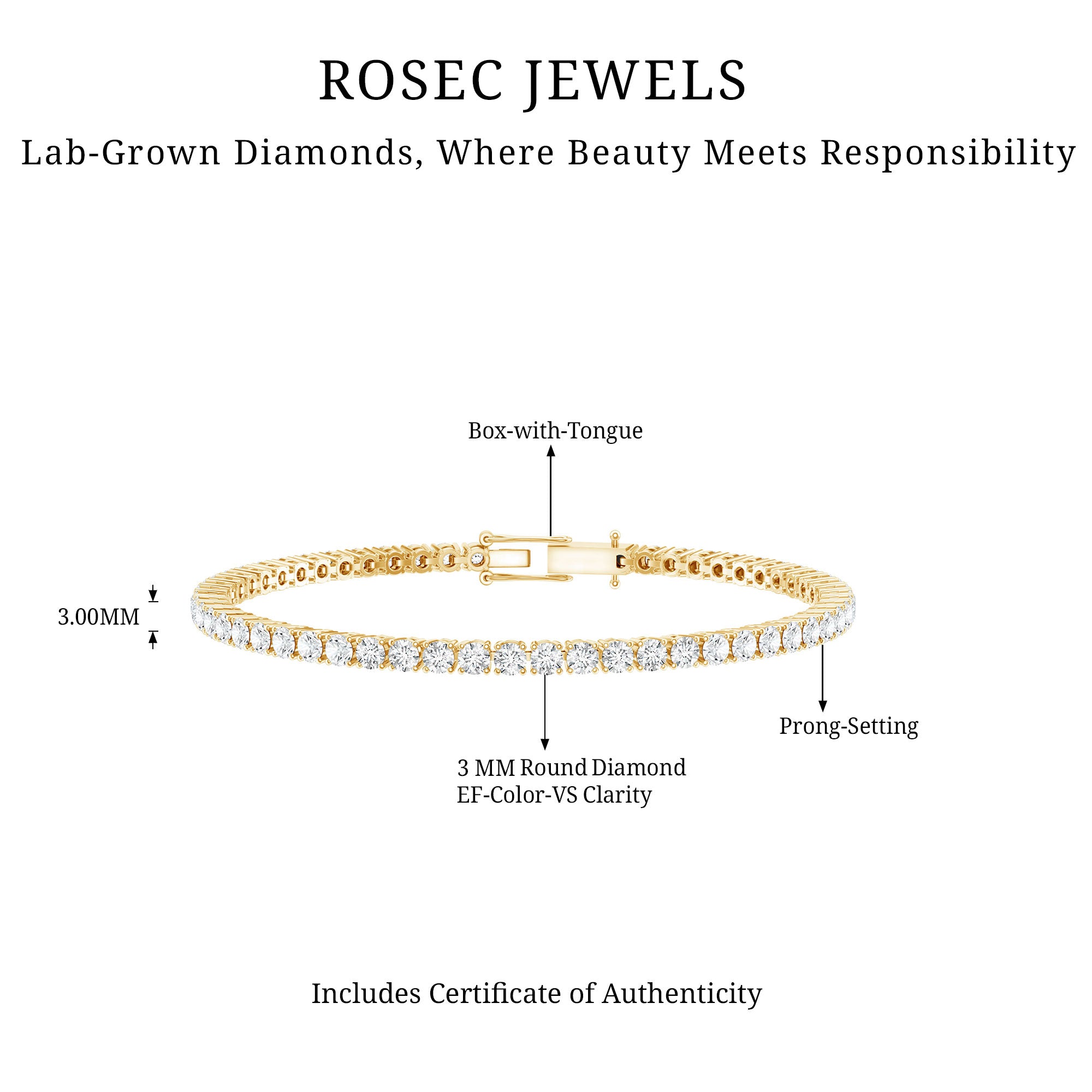 Certified Lab Grown Classic Round Diamond Tennis Bracelet Lab - ( EF-VS ) - Rosec Jewels