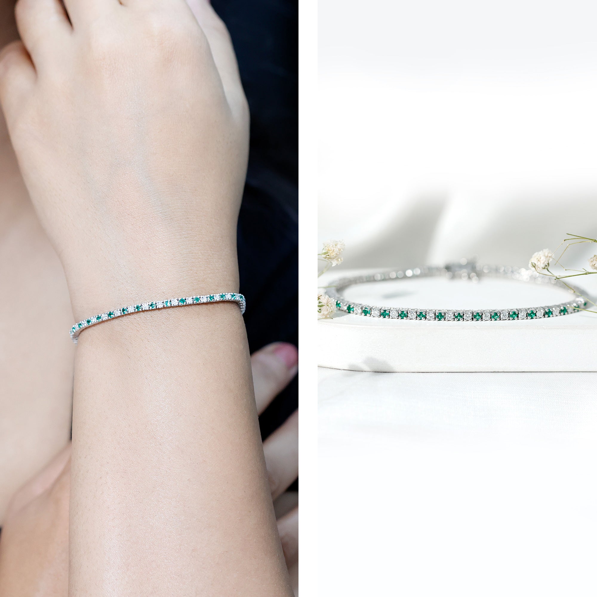 Certified Lab Grown Diamond and Emerald Wedding Tennis Bracelet AAAA - Rosec Jewels