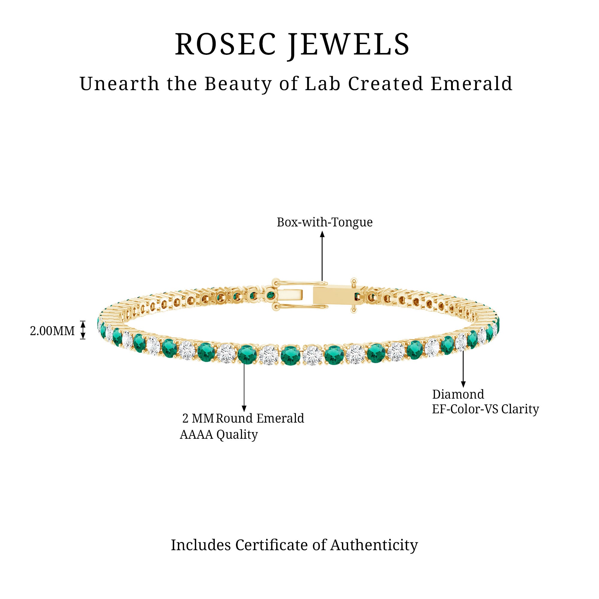 Certified Lab Grown Diamond and Emerald Wedding Tennis Bracelet AAAA - Rosec Jewels