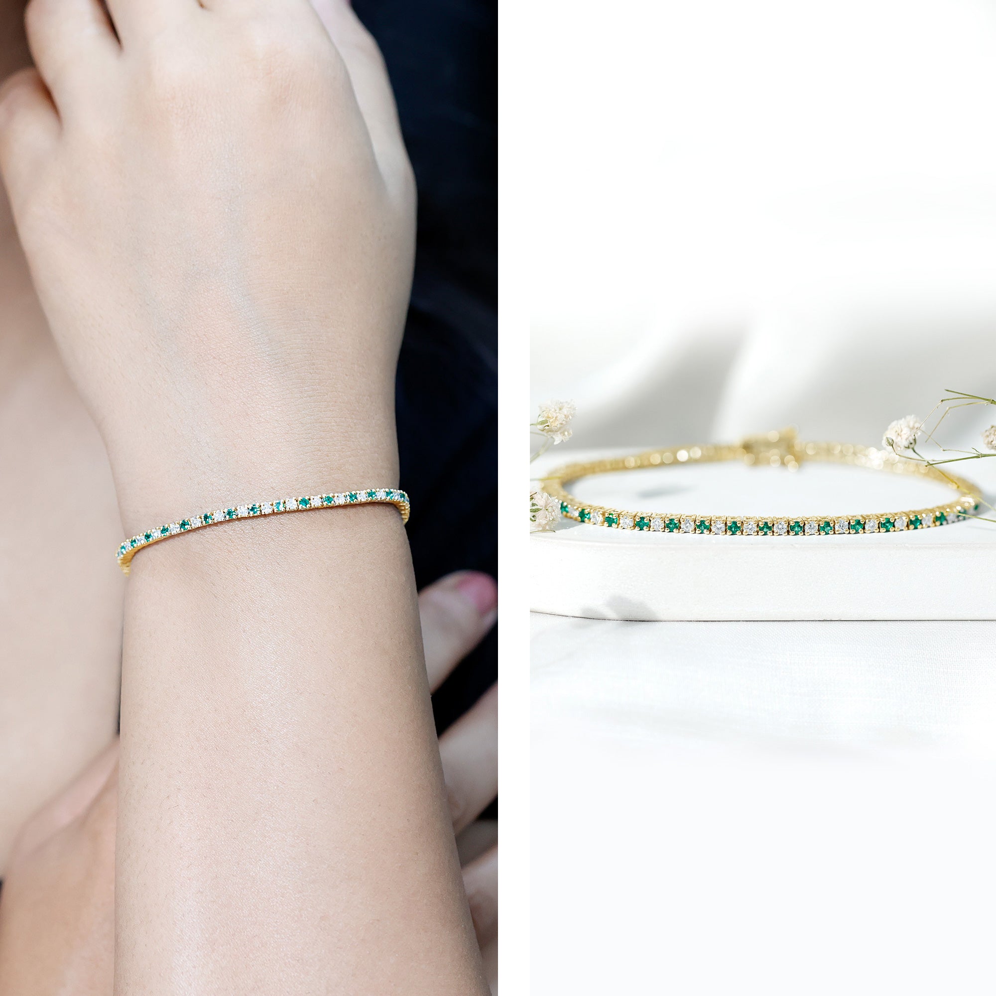 Certified Lab Grown Diamond and Emerald Wedding Tennis Bracelet AAAA - Rosec Jewels