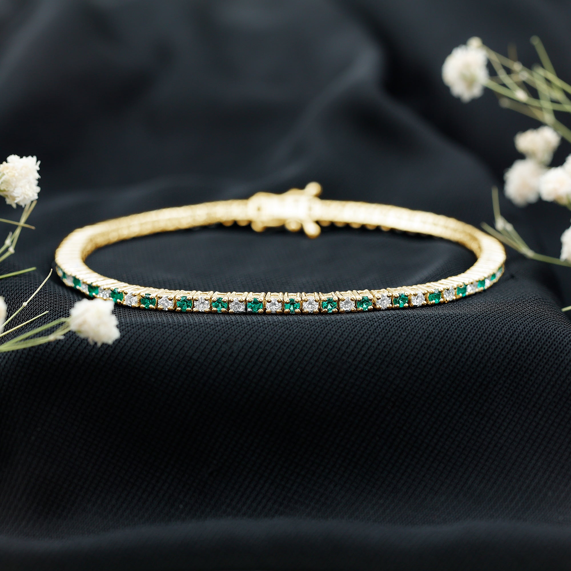 Certified Lab Grown Diamond and Emerald Wedding Tennis Bracelet AAAA - Rosec Jewels