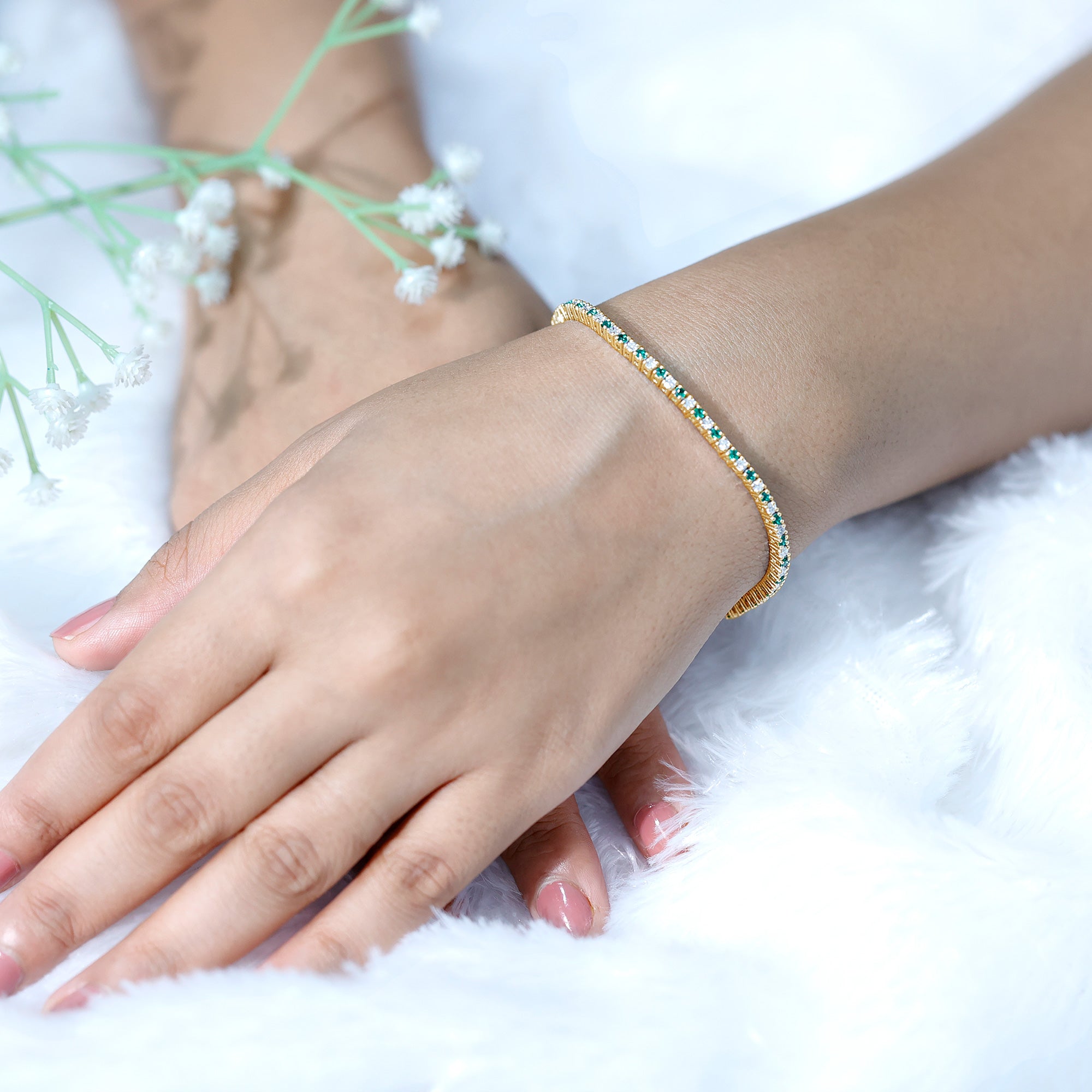 Certified Lab Grown Diamond and Emerald Wedding Tennis Bracelet AAAA - Rosec Jewels