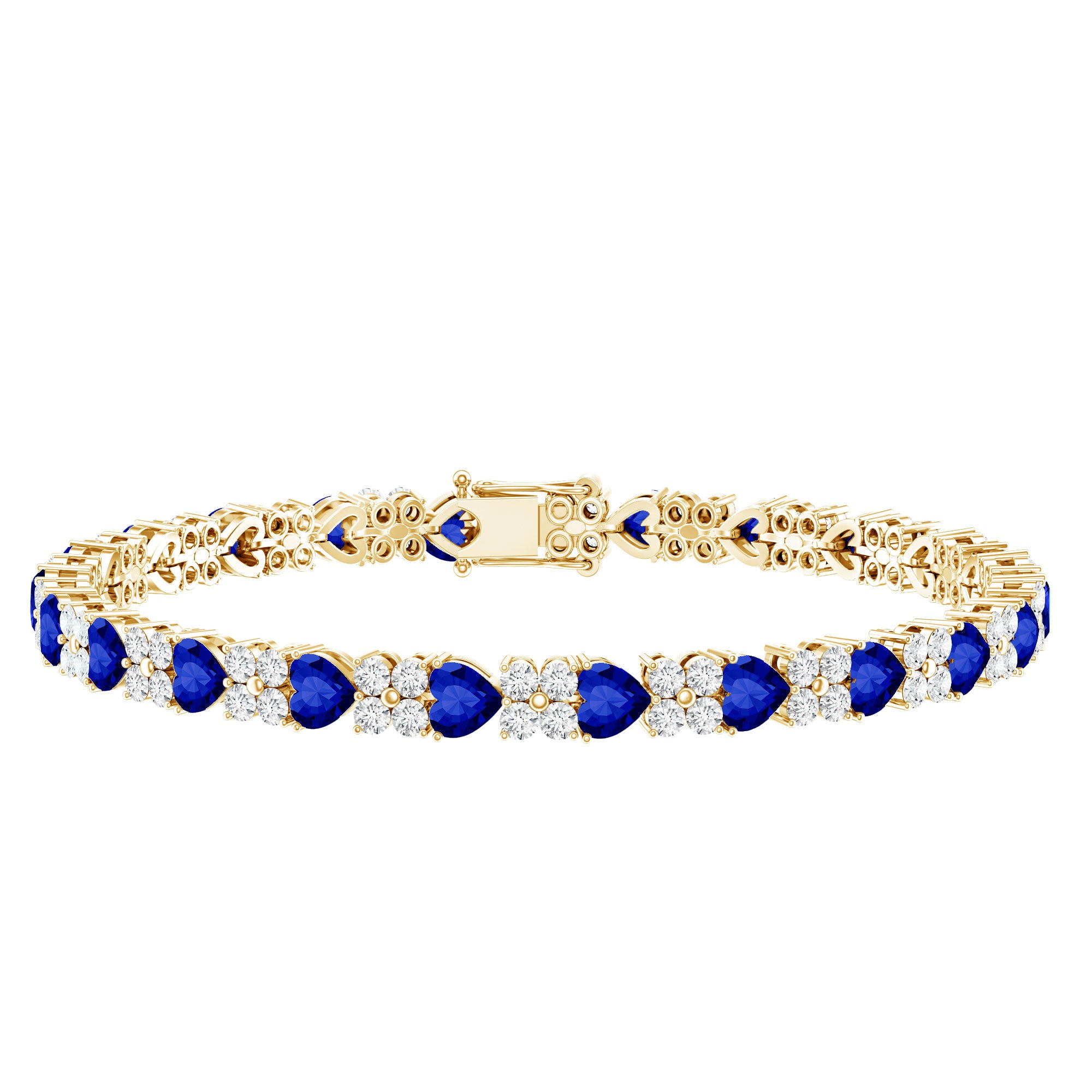 Heart Shape Lab Grown Blue Sapphire and Diamond Tennis Bracelet AAAA - Rosec Jewels