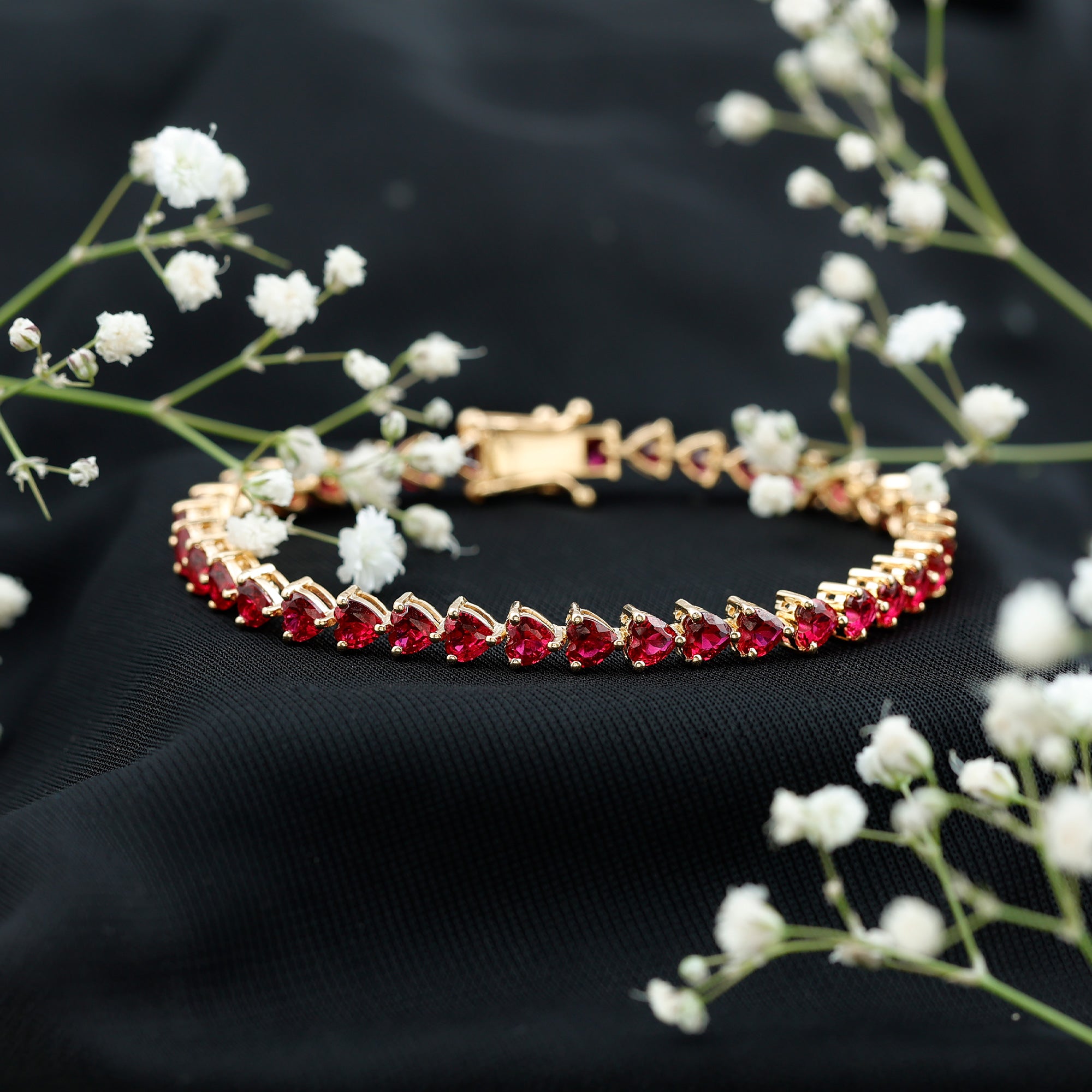 Heart Shape Lab Grown Ruby Tennis Bracelet AAAA - Rosec Jewels