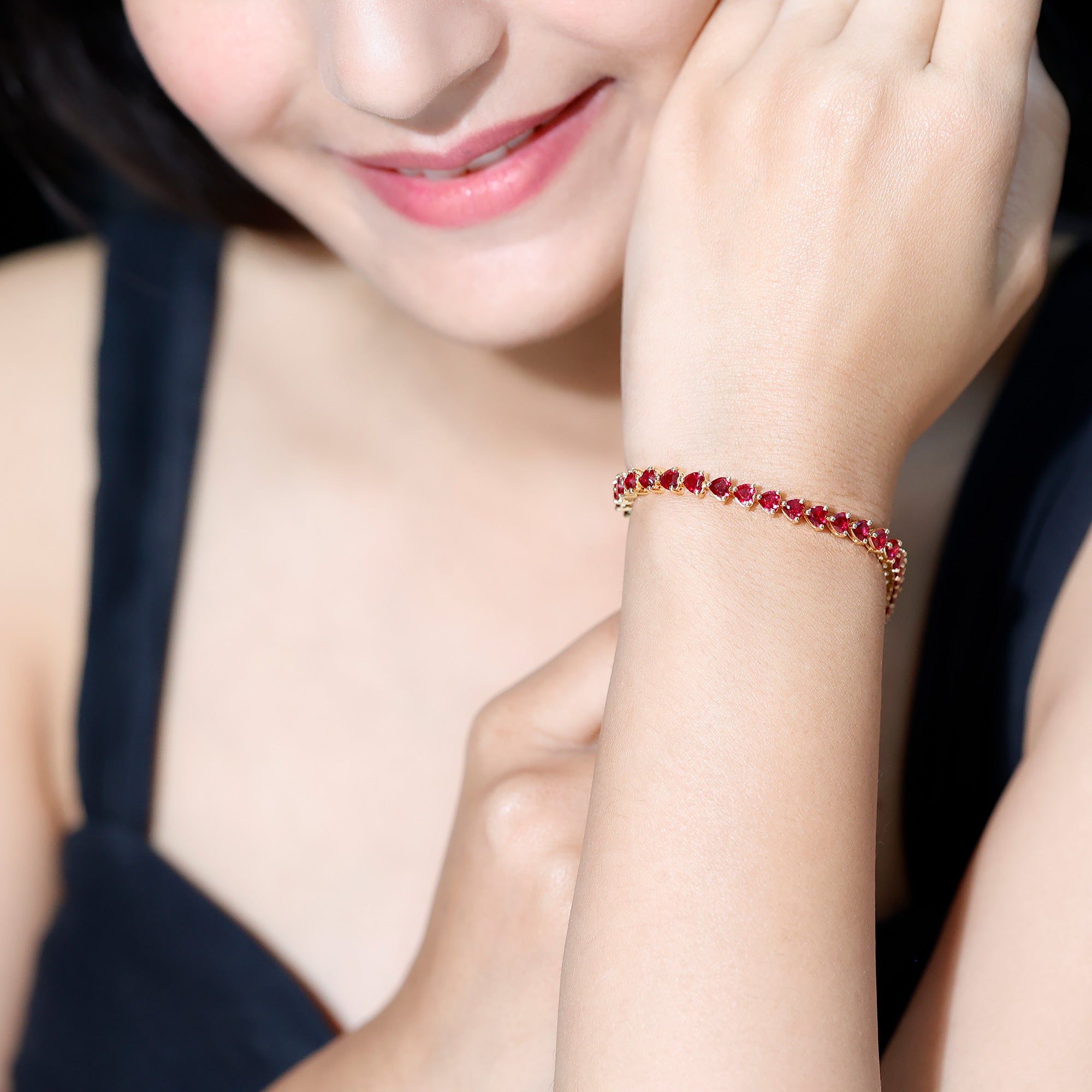Heart Shape Lab Grown Ruby Tennis Bracelet AAAA - Rosec Jewels