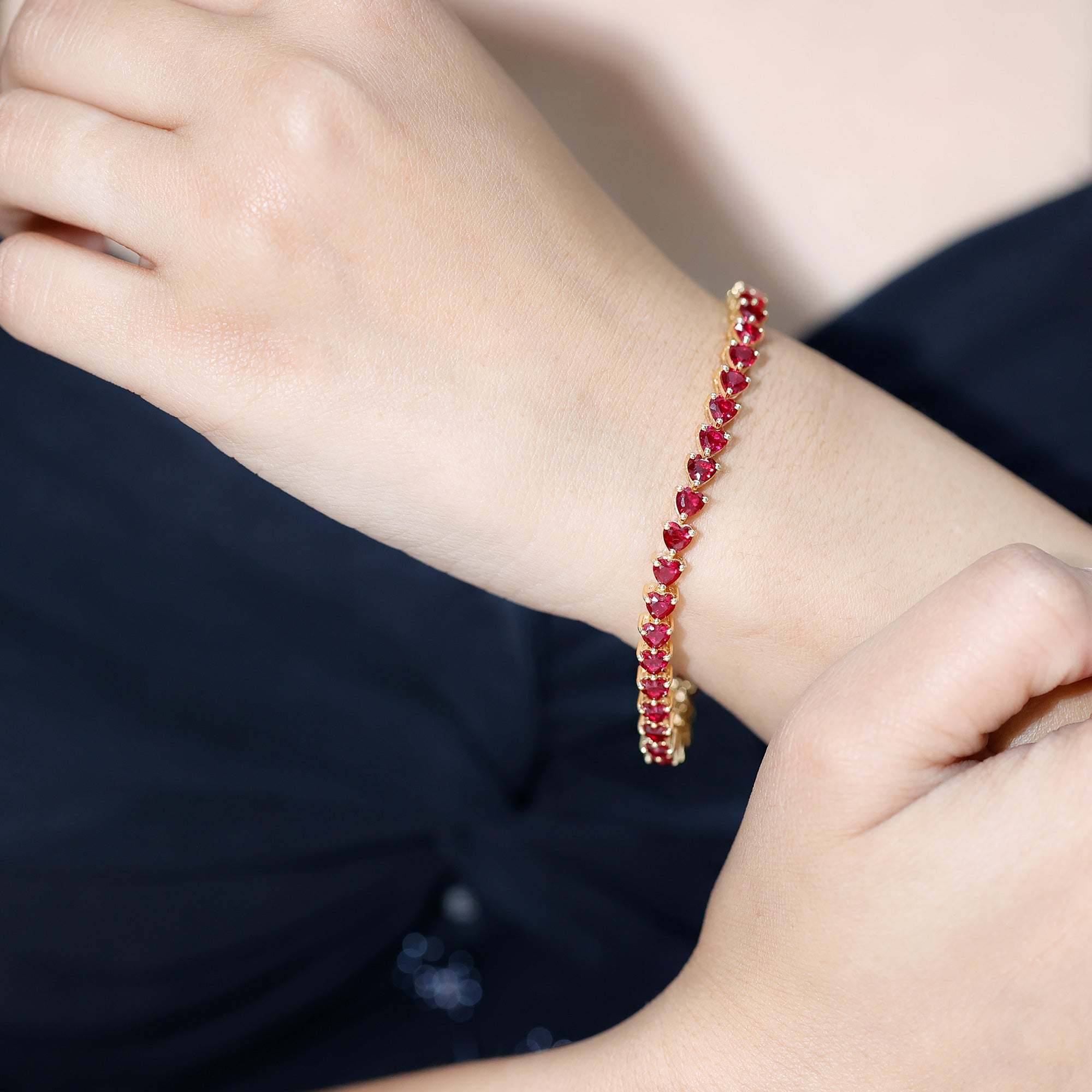 Heart Shape Lab Grown Ruby Tennis Bracelet AAAA - Rosec Jewels