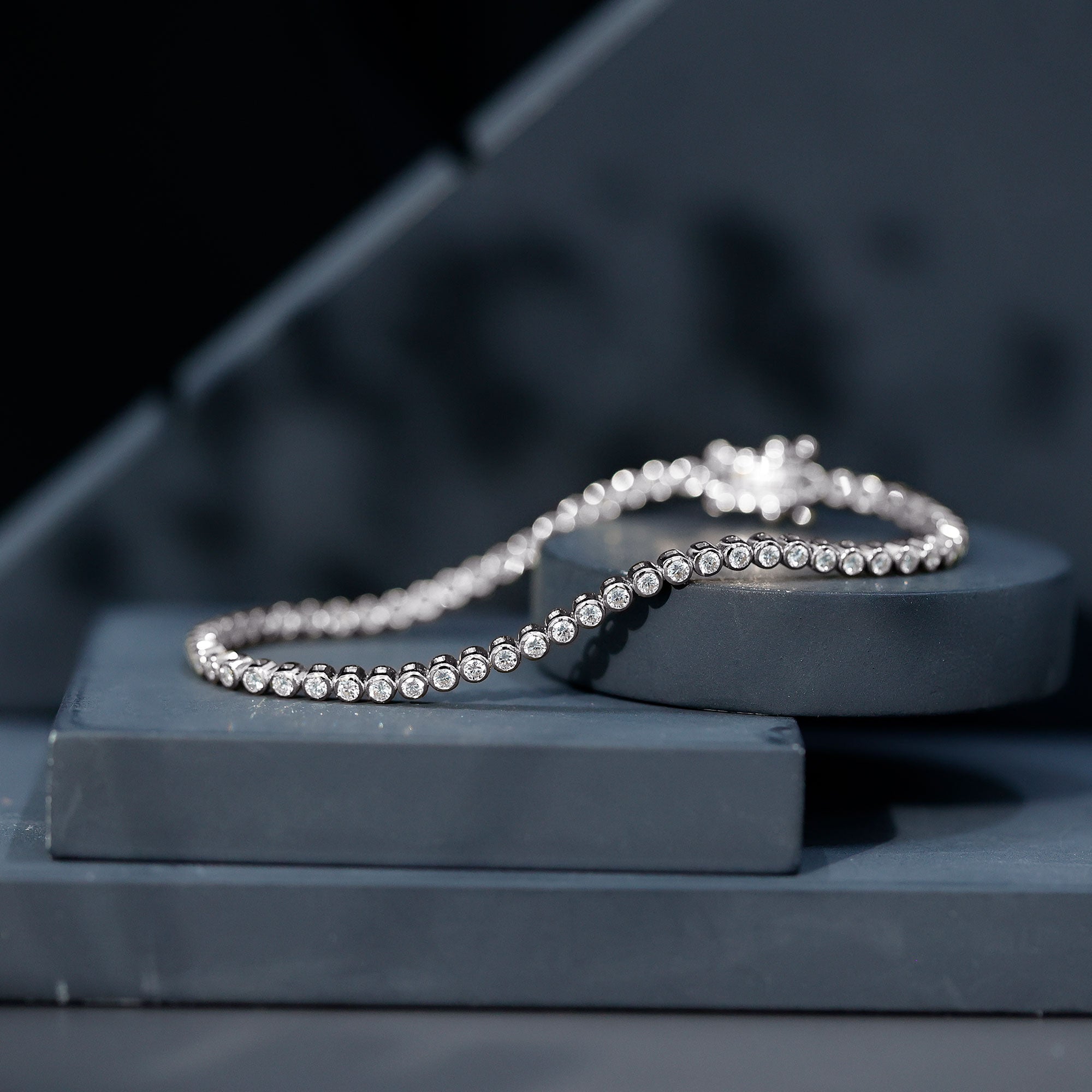 Certified Bezel Set Lab Grown Diamond Tennis Bracelet Lab - ( EF-VS ) - Rosec Jewels