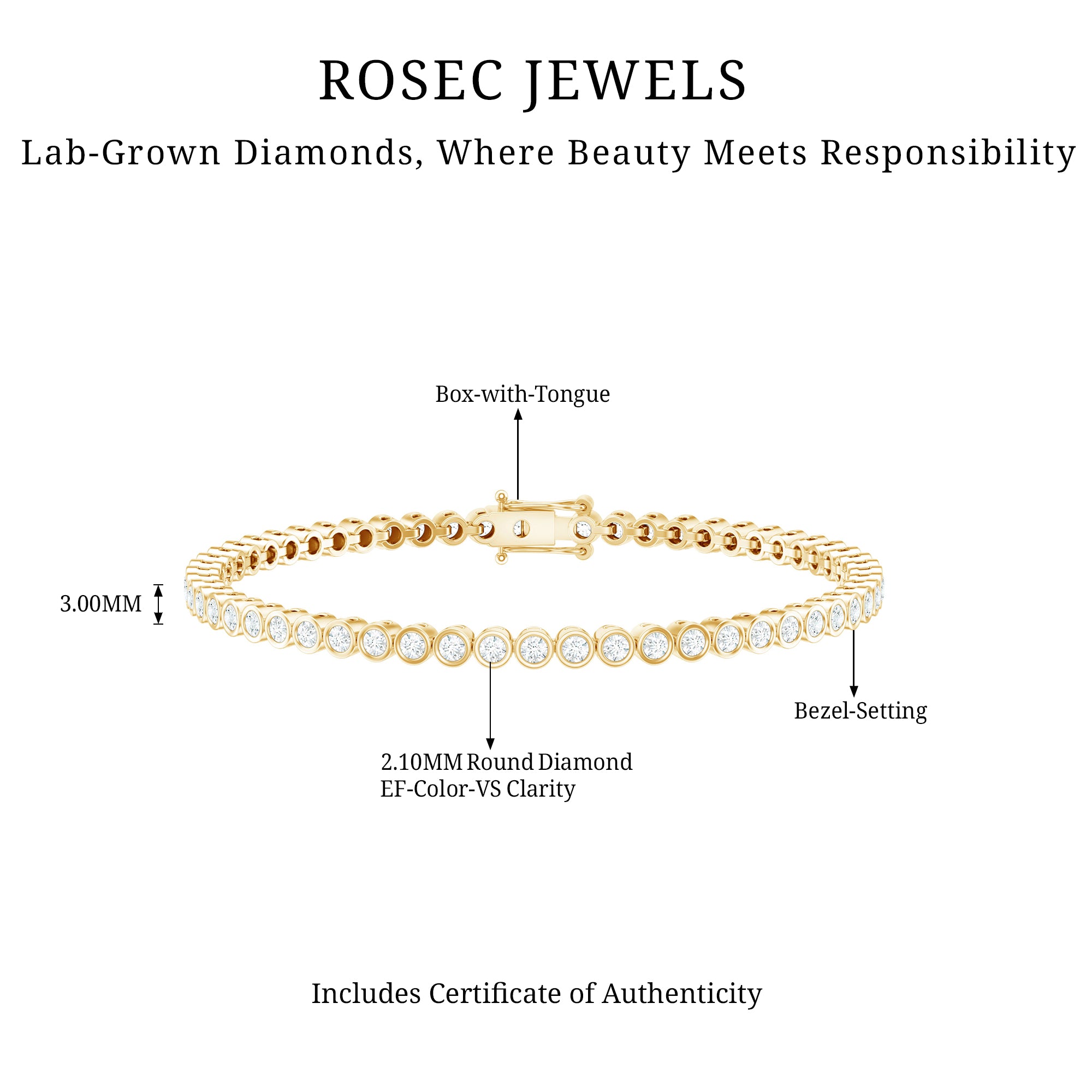 Certified Bezel Set Lab Grown Diamond Tennis Bracelet Lab - ( EF-VS ) - Rosec Jewels