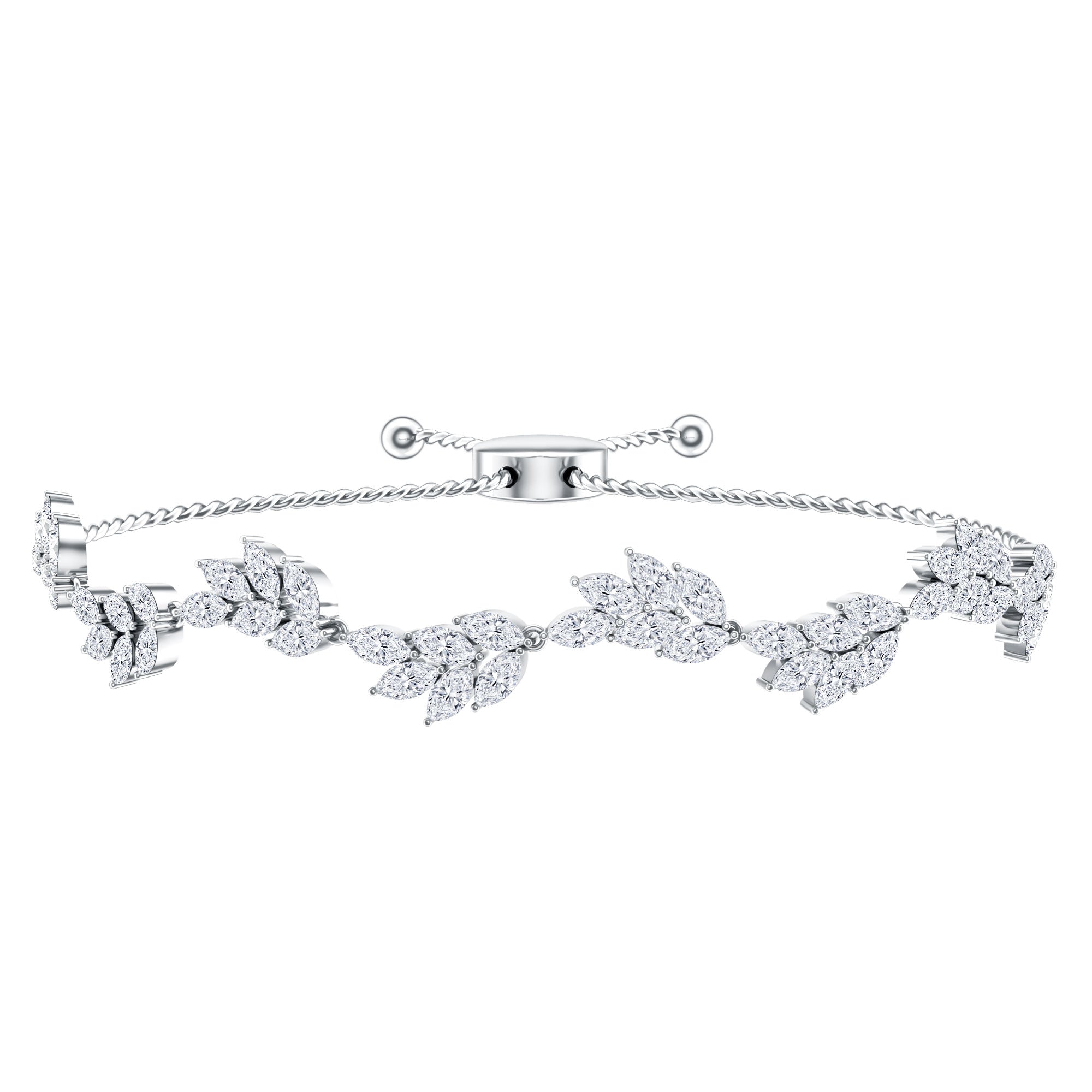 Certified Lab Grown Diamond Leaf Bolo Bracelet Adjustable Lab - ( EF-VS ) - Rosec Jewels